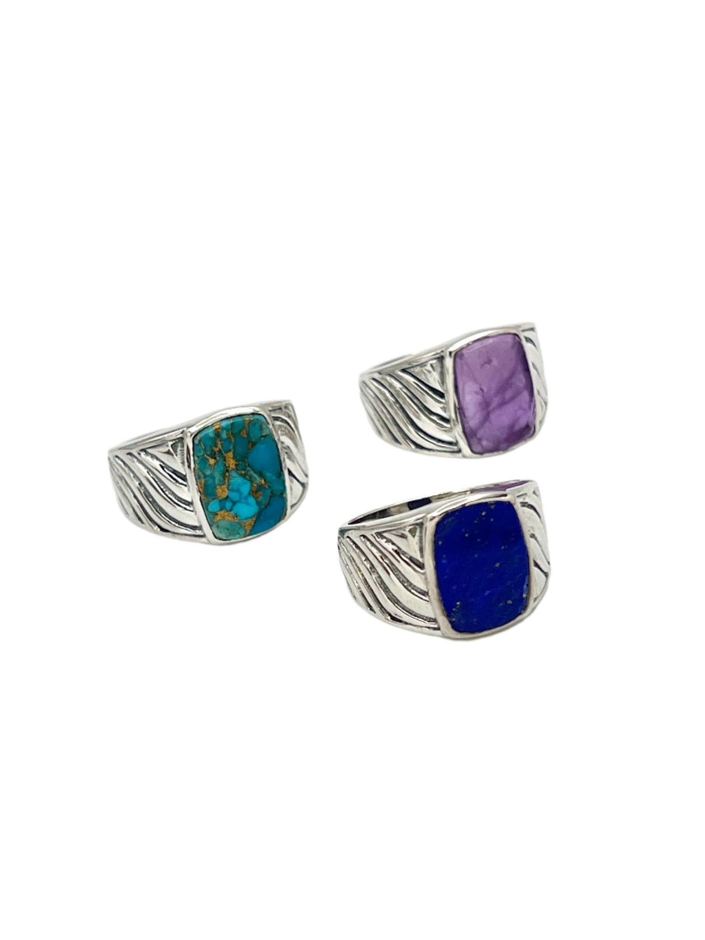 Sterling Silver Gemstone Wave Design Rings