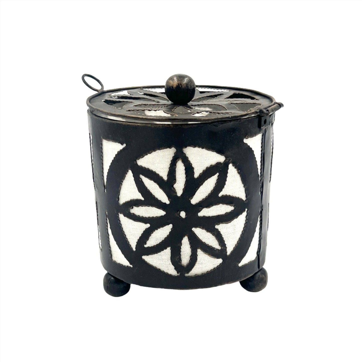 Handcut Flower Iron Candle Holders w/ Lid