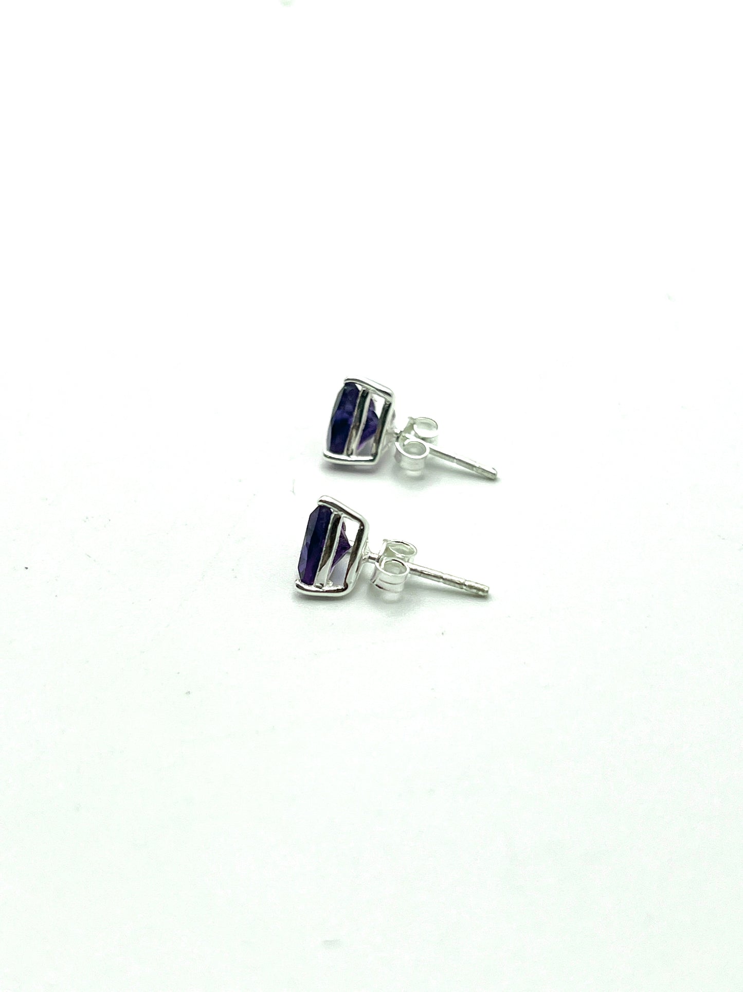 Faceted Amethyst Trillion Stud