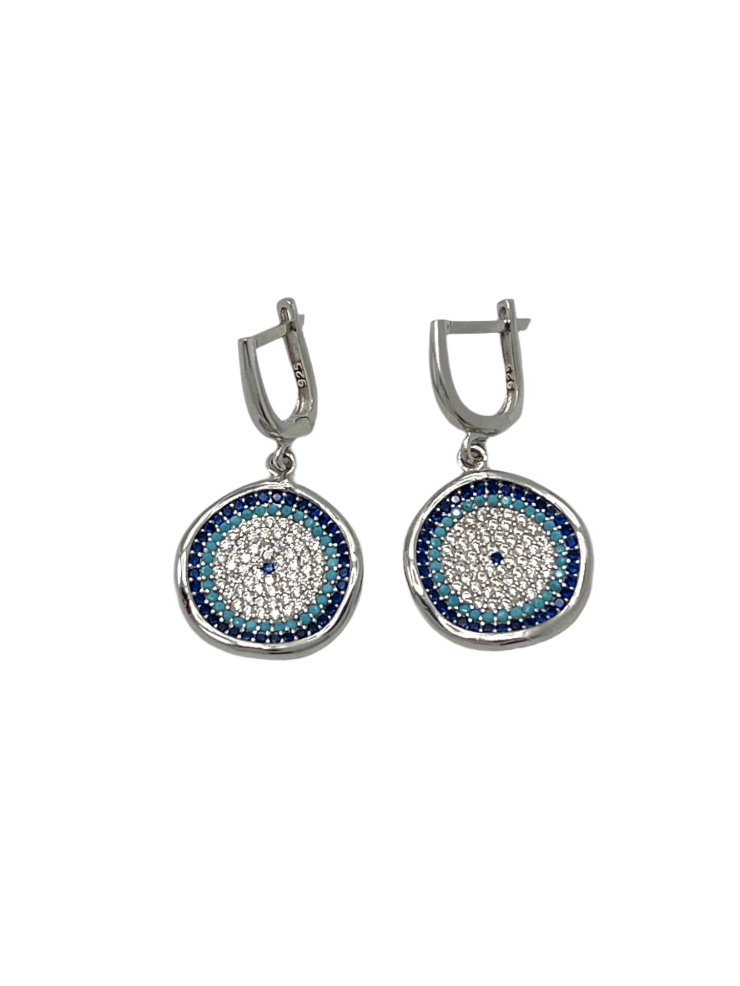 Silver Evil Eye Wavy Dangle Earrings