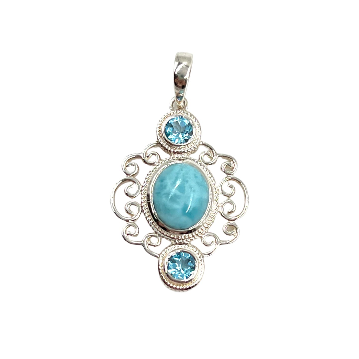 Sterling Silver Larimar & Blue Topaz Pendants