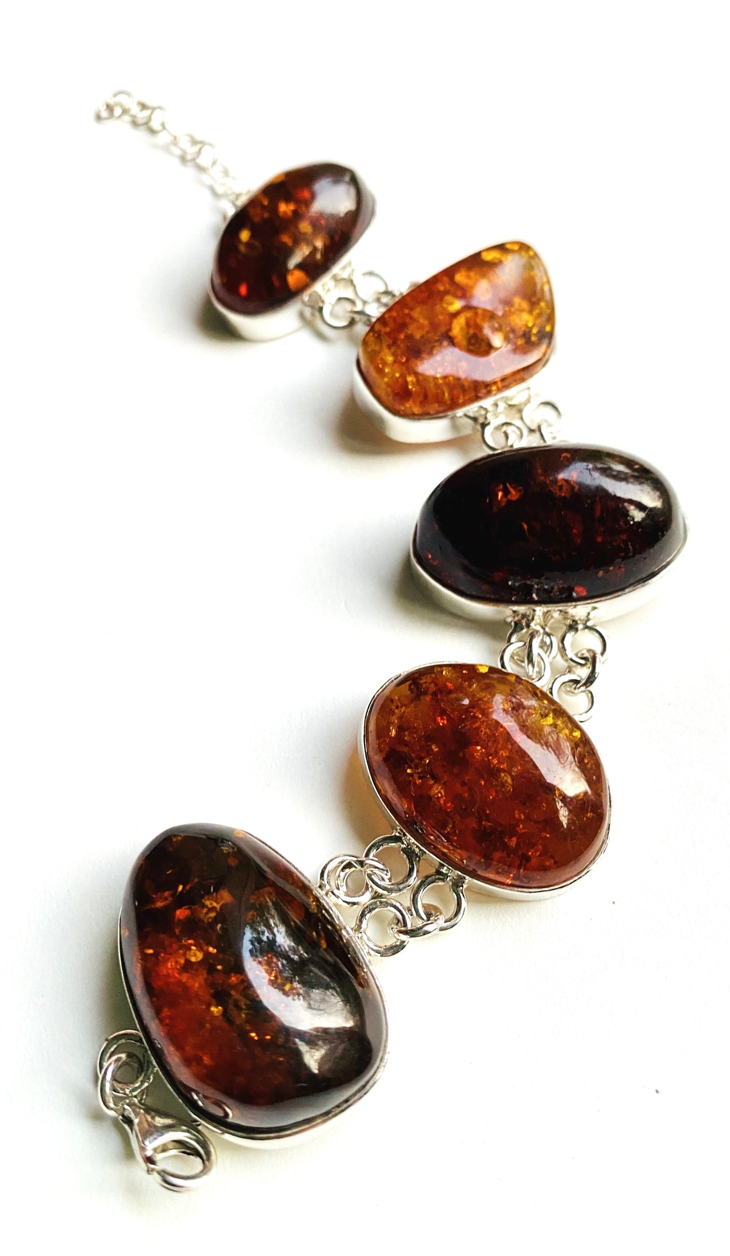 Large Stone Sterling Silver Amber Link Bracelet