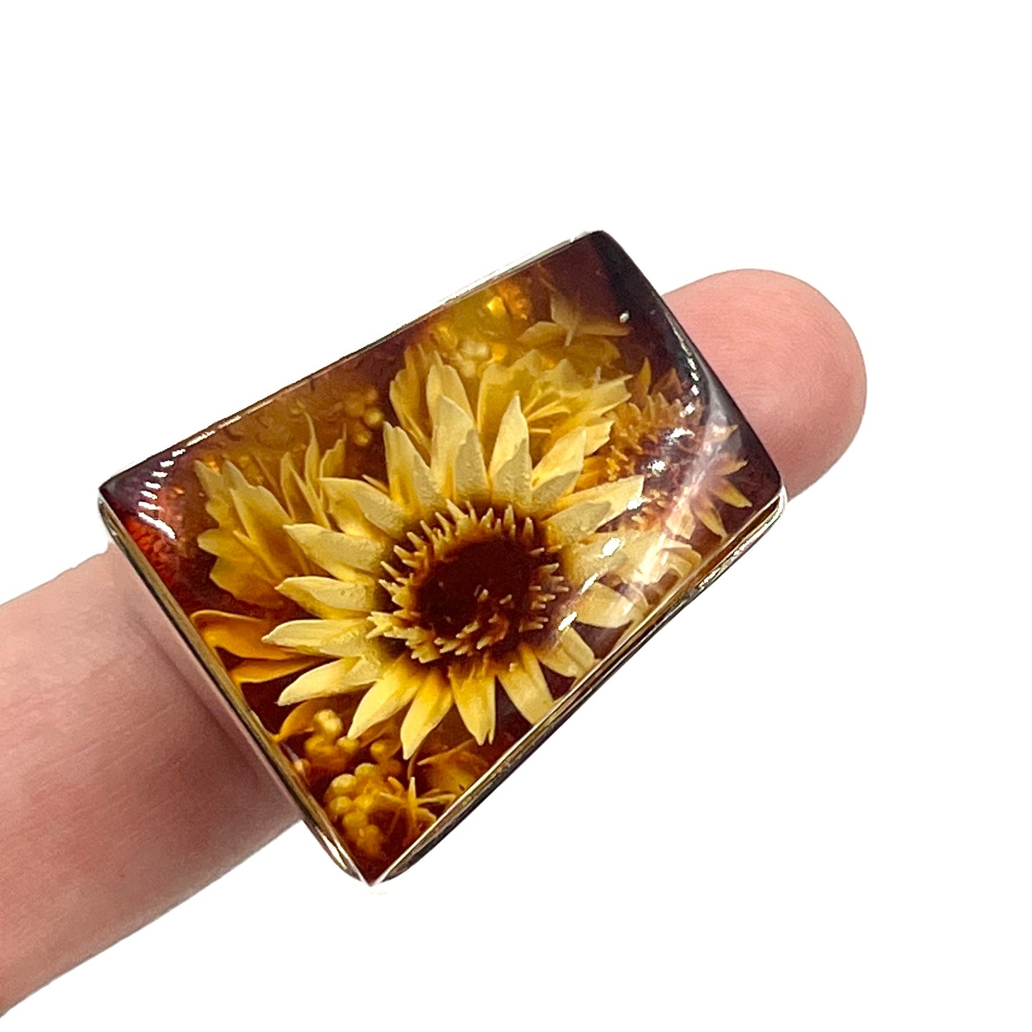 Carved Amber Flower Rings