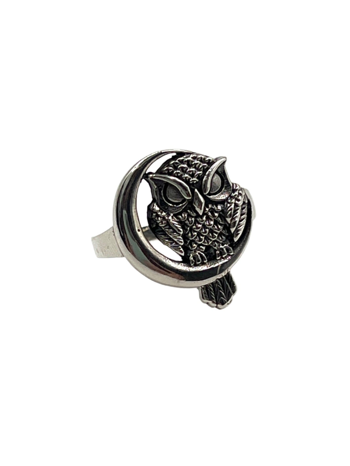 Sterling Silver Owl on Moon Ring