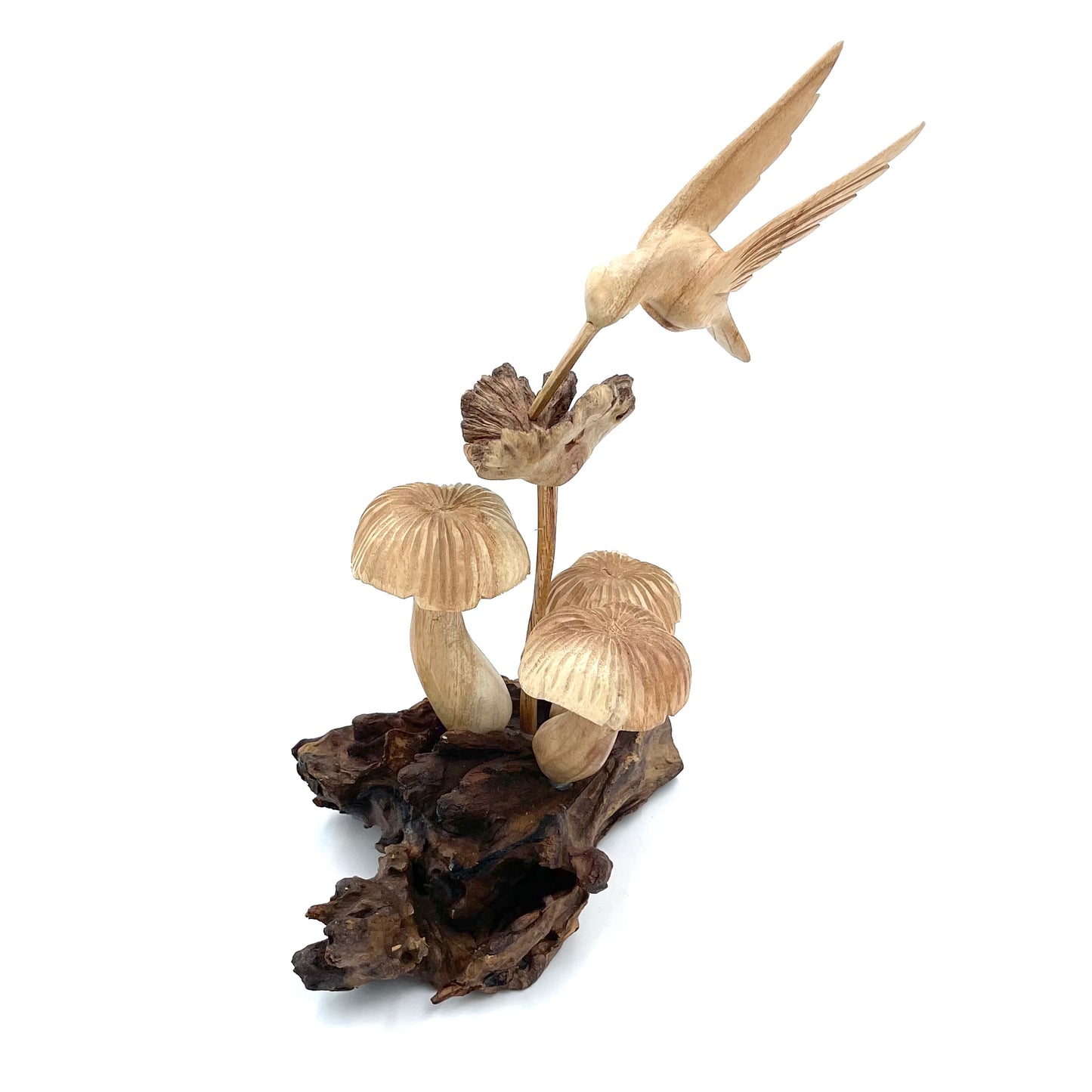 Parasite Wood Humming Bird on Mushroom Colony Carving