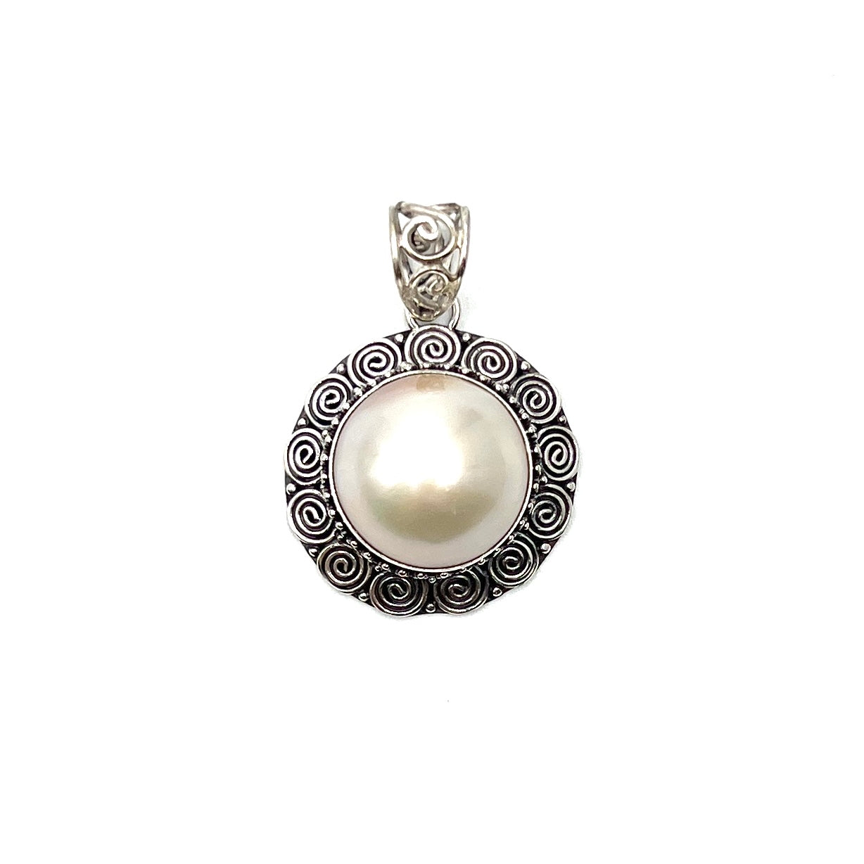 Sterling Silver Round Filigree Pearl Pendants