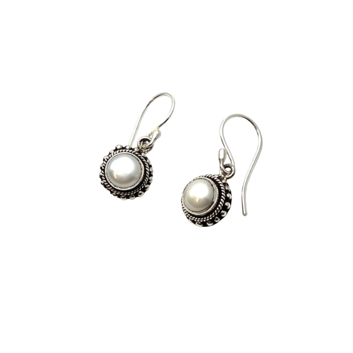 Sterling Silver Filigree Round Pearl Earrings