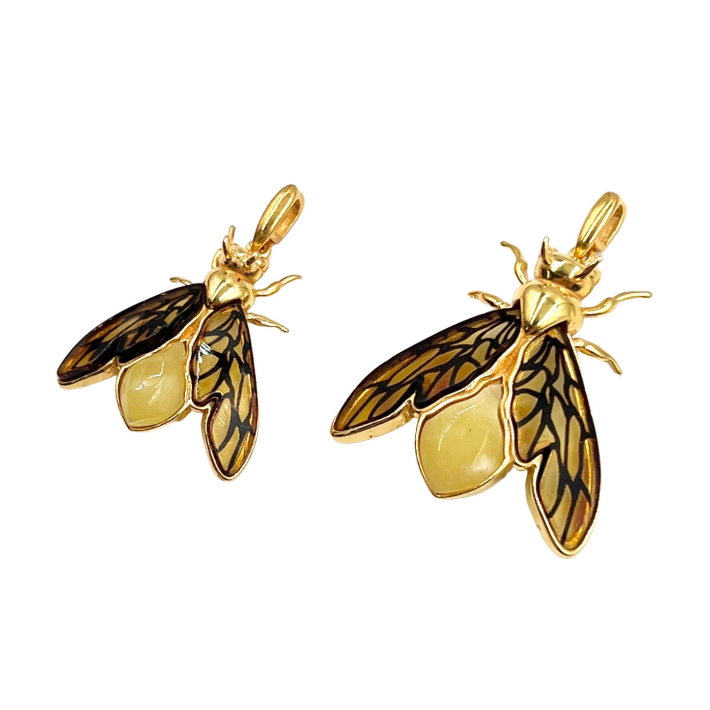 Gold Plated Silver Amber Bee Pendants