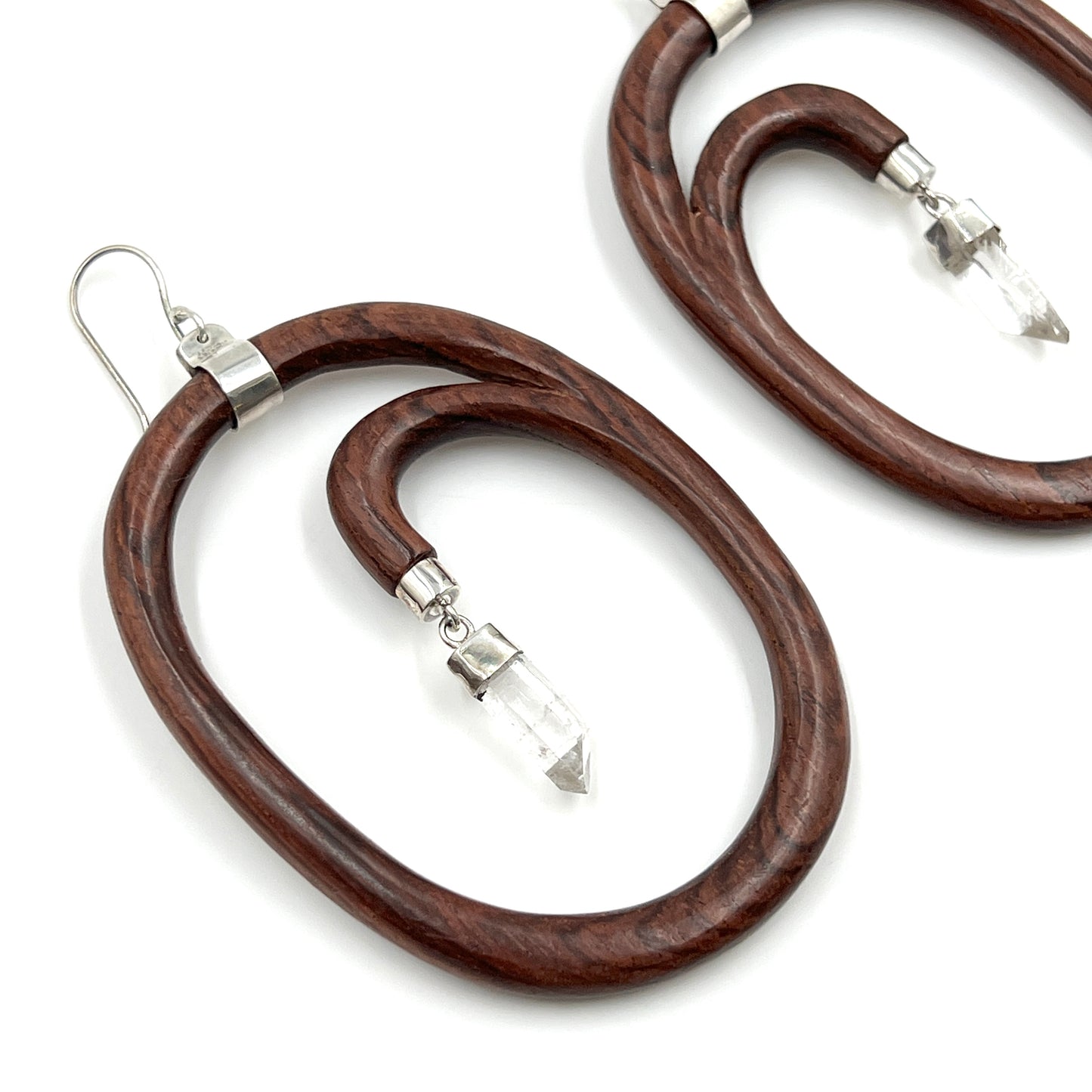 Sterling Silver Crystal Wood Hoop Earrings