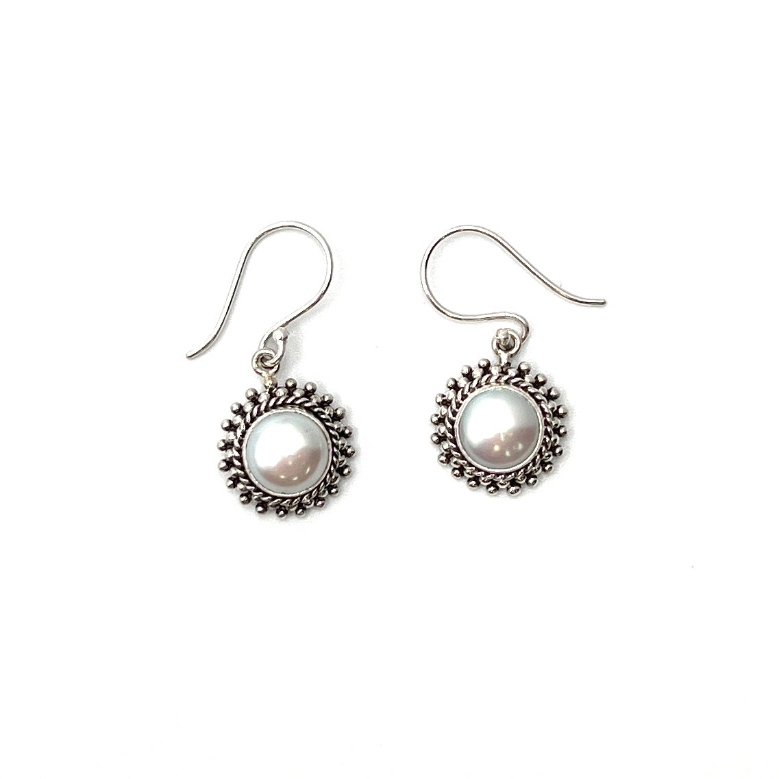 Sterling Silver Filigree Round Pearl Earrings