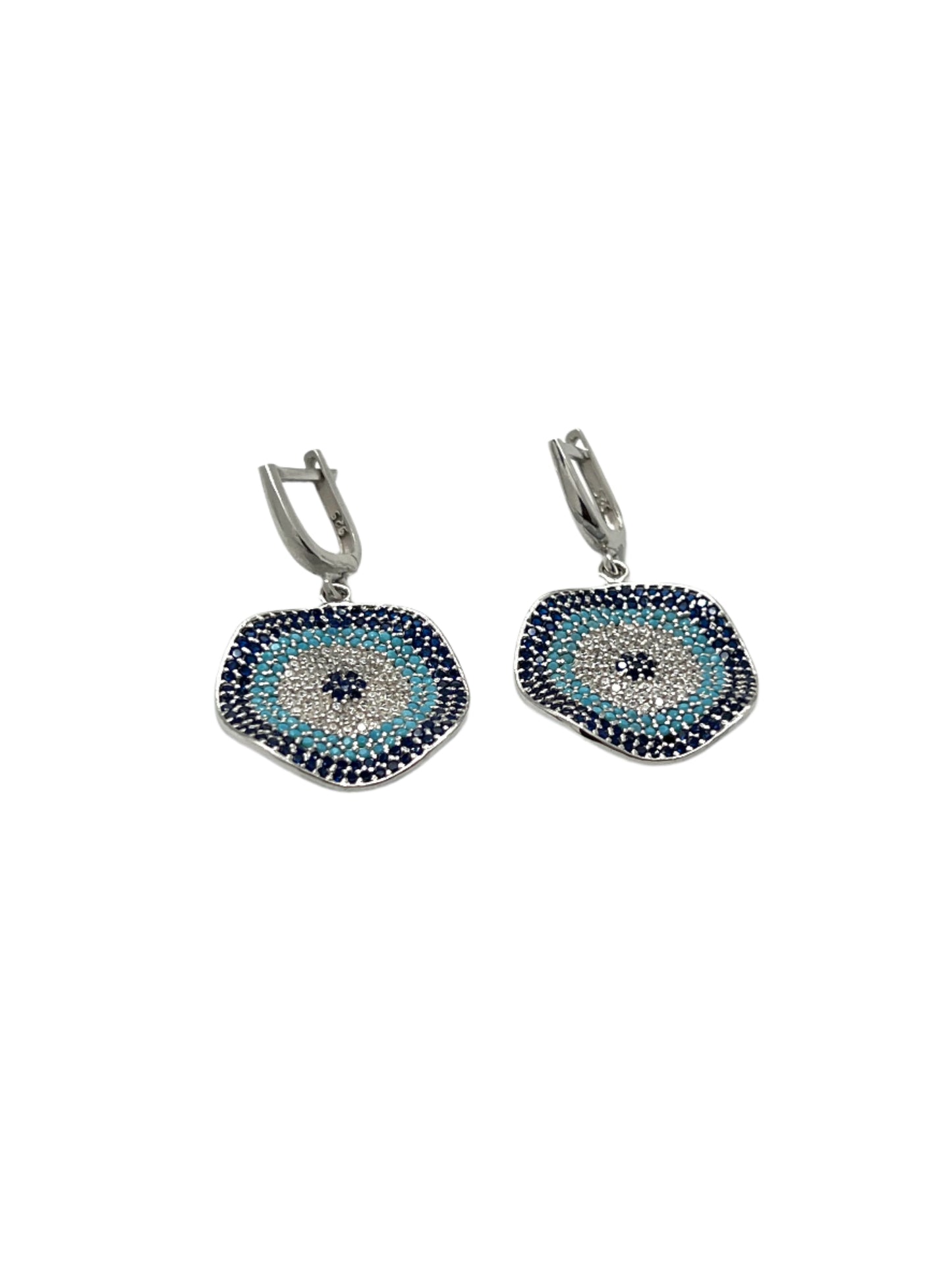 Silver Evil Eye Wavy Dangle Earrings