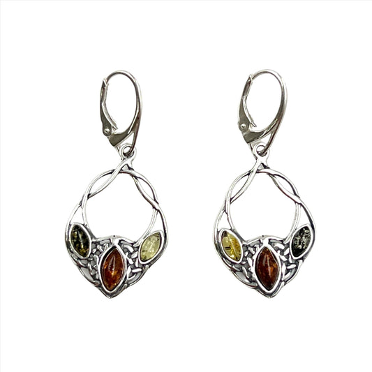 Tri Color Amber Celtic Earrings