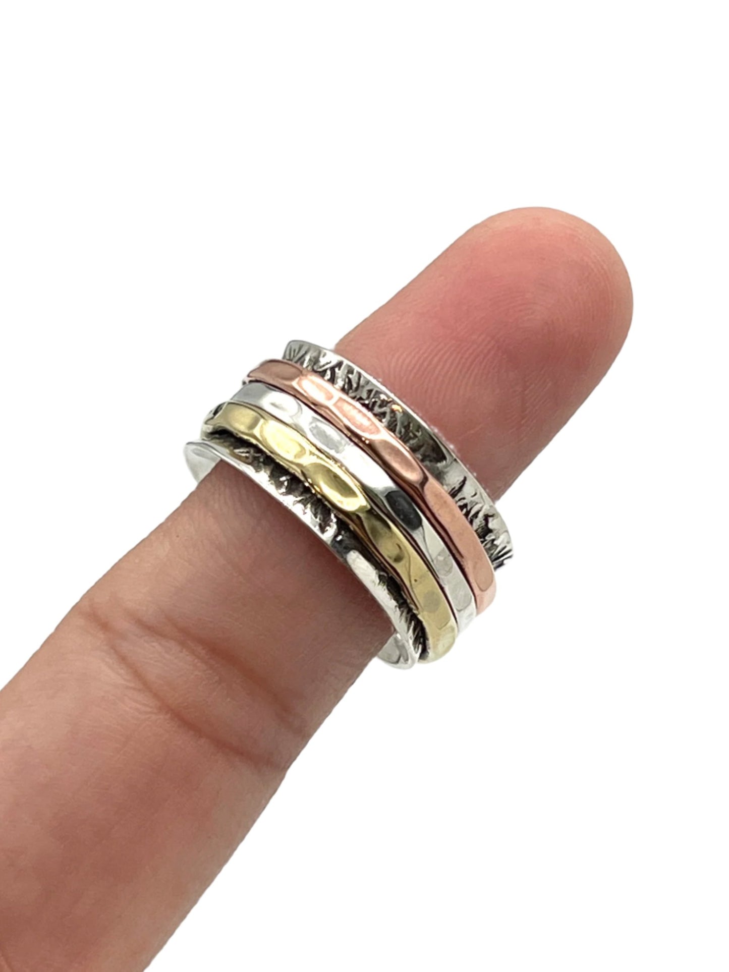 Oxidized Silver Multi Metal Spinner Ring