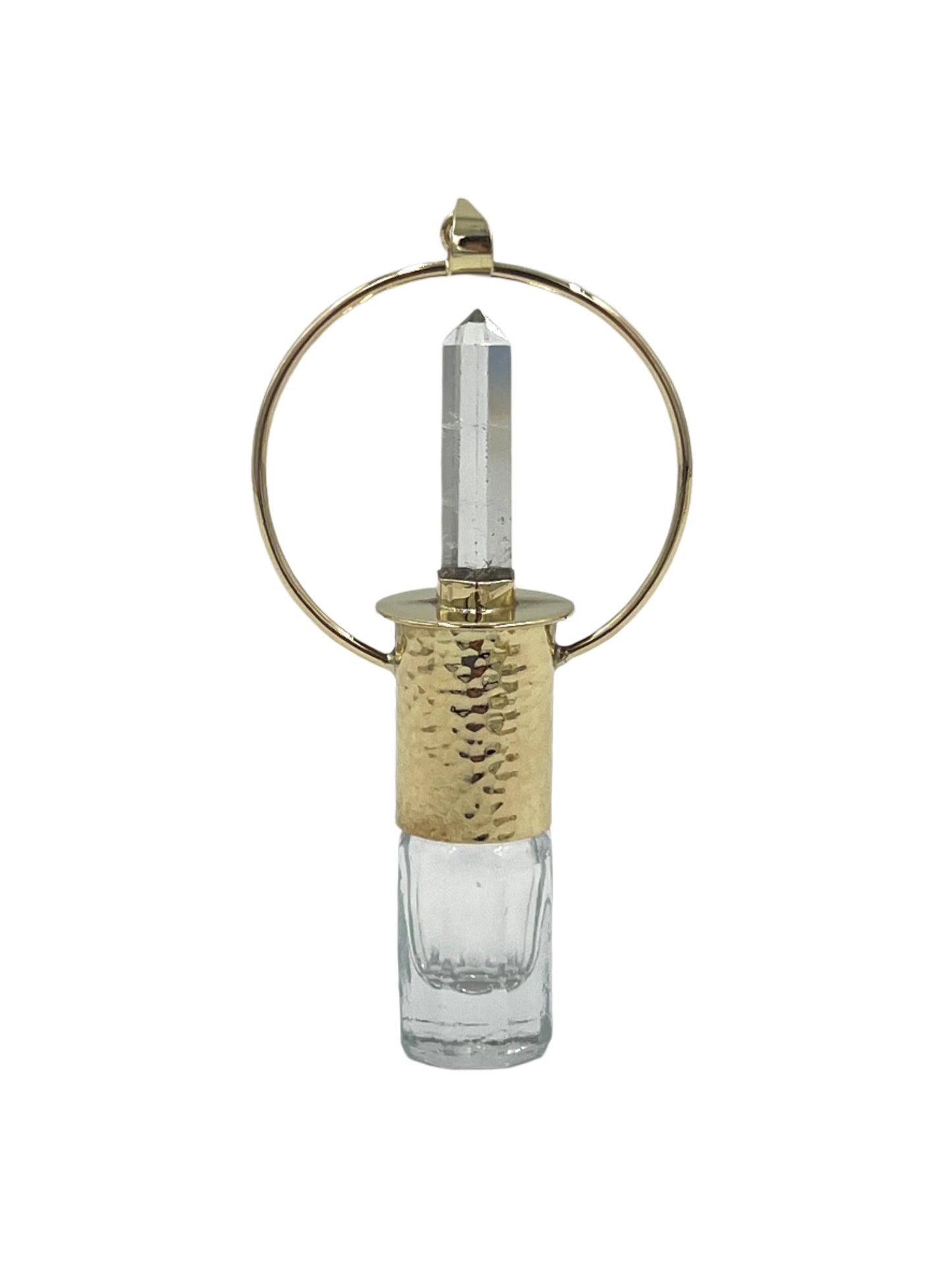 Clear Quartz Oil Bottle Bronze Pendants