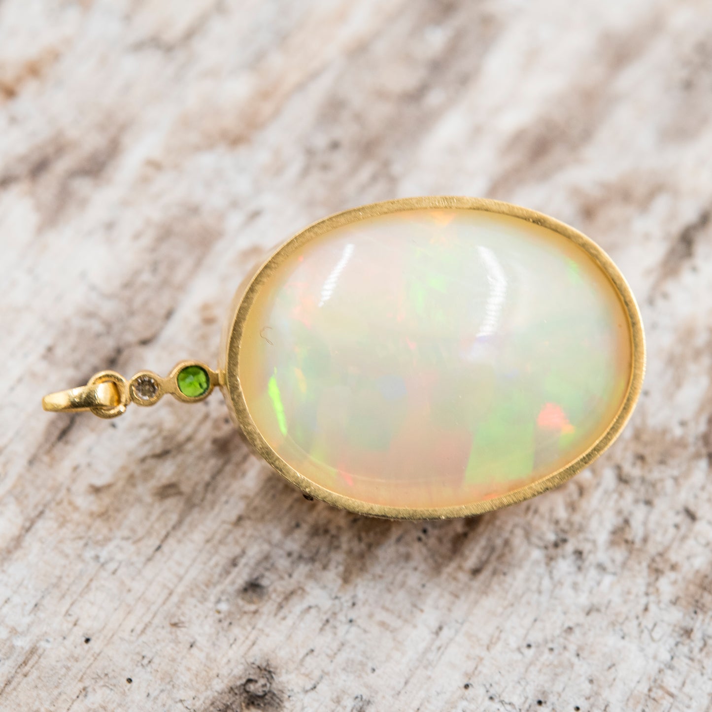 14 Karat Gold | XXL Ethiopian Opal w/ Diamond and Emerald Pendant