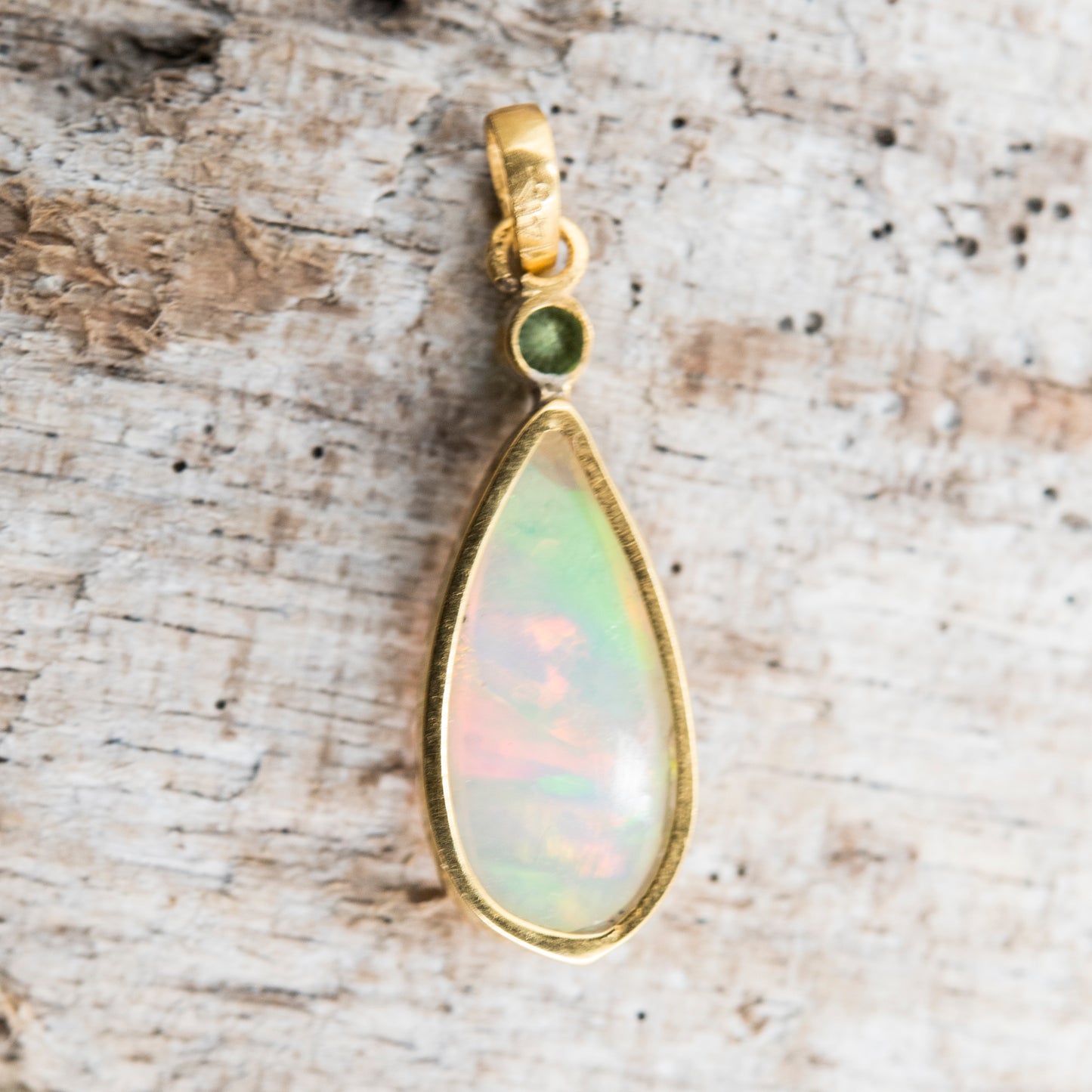 14 Karat Gold | Ethiopian Opal faceted Emerald Pendant