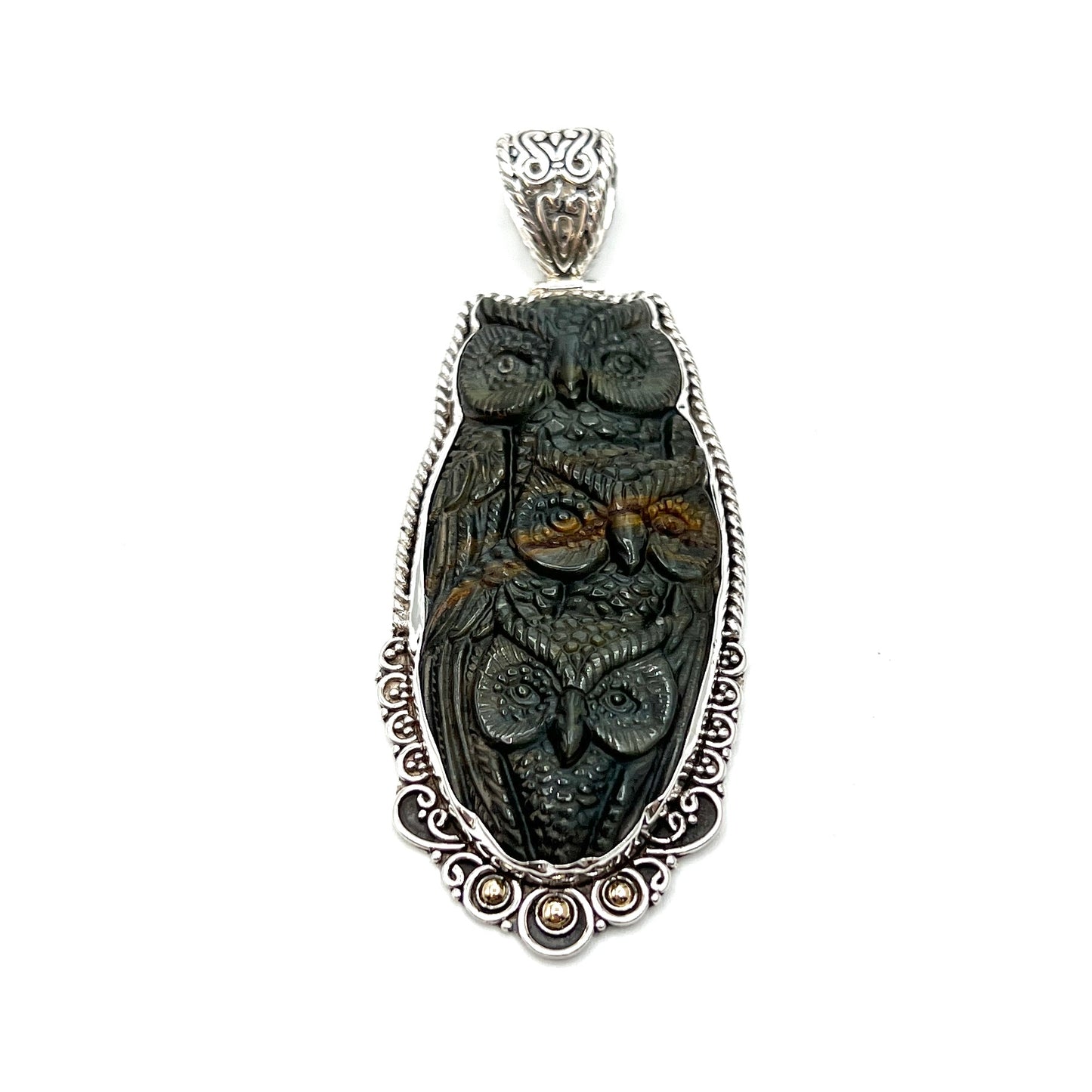 Blue Tigers Eye Owl Pendants