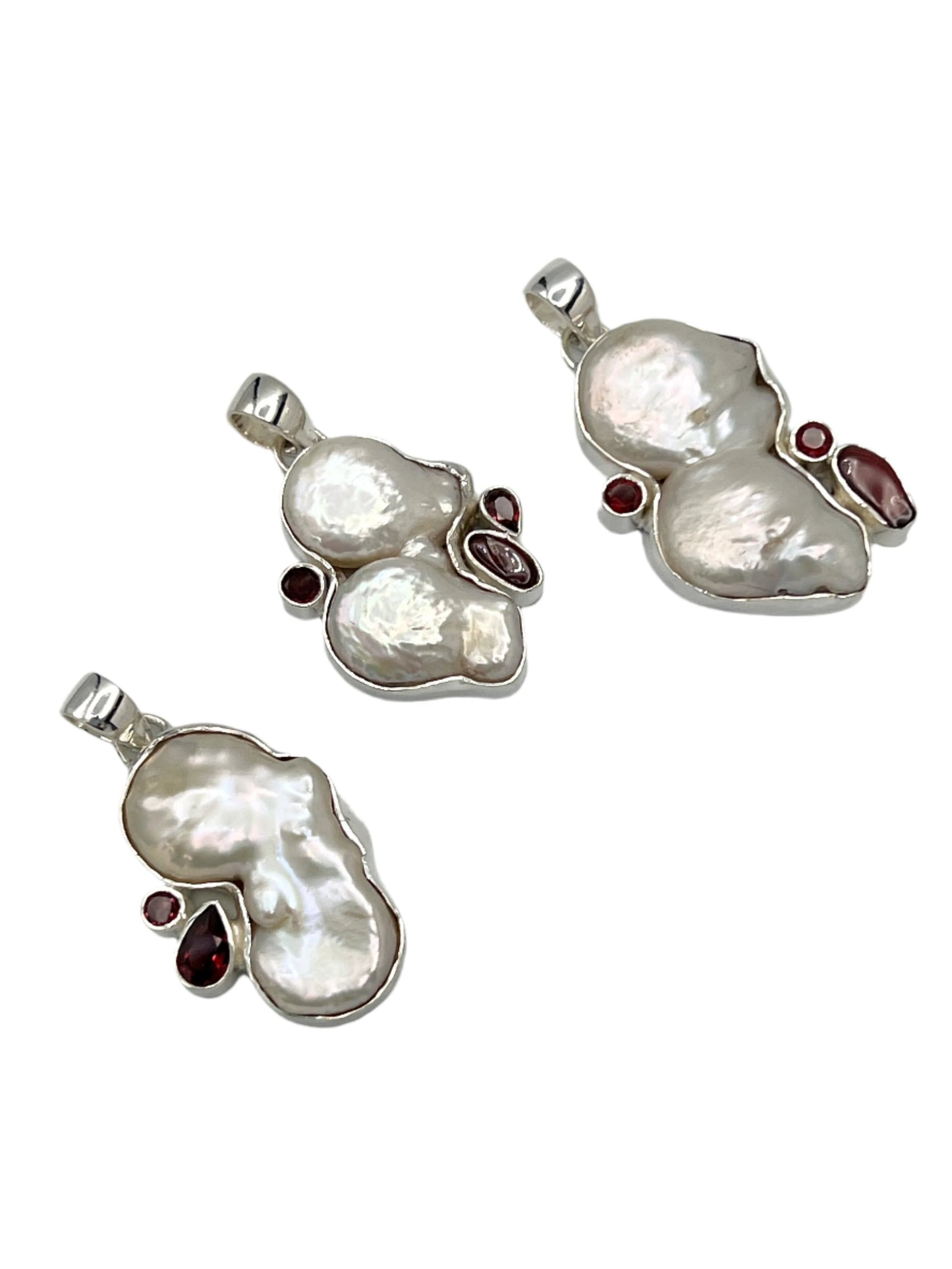 Sterling Silver Pearl & Garnet Pendants