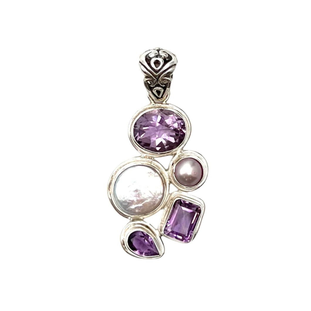 Sterling Silver Pearl & Amethyst Pendants