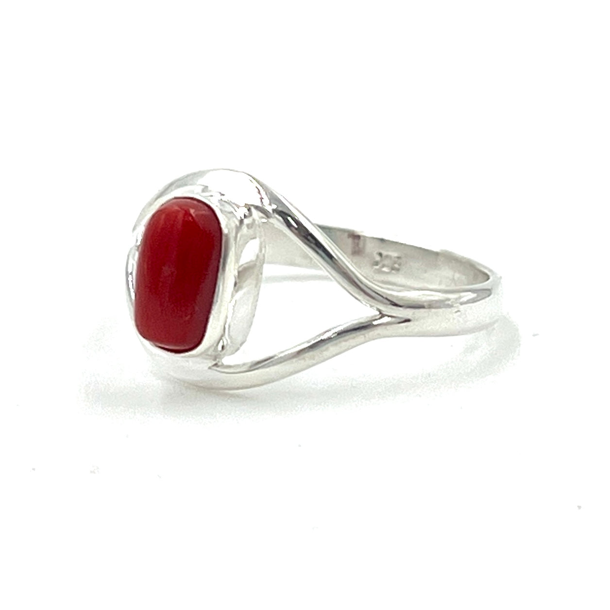 Red Coral Sterling Silver Ring