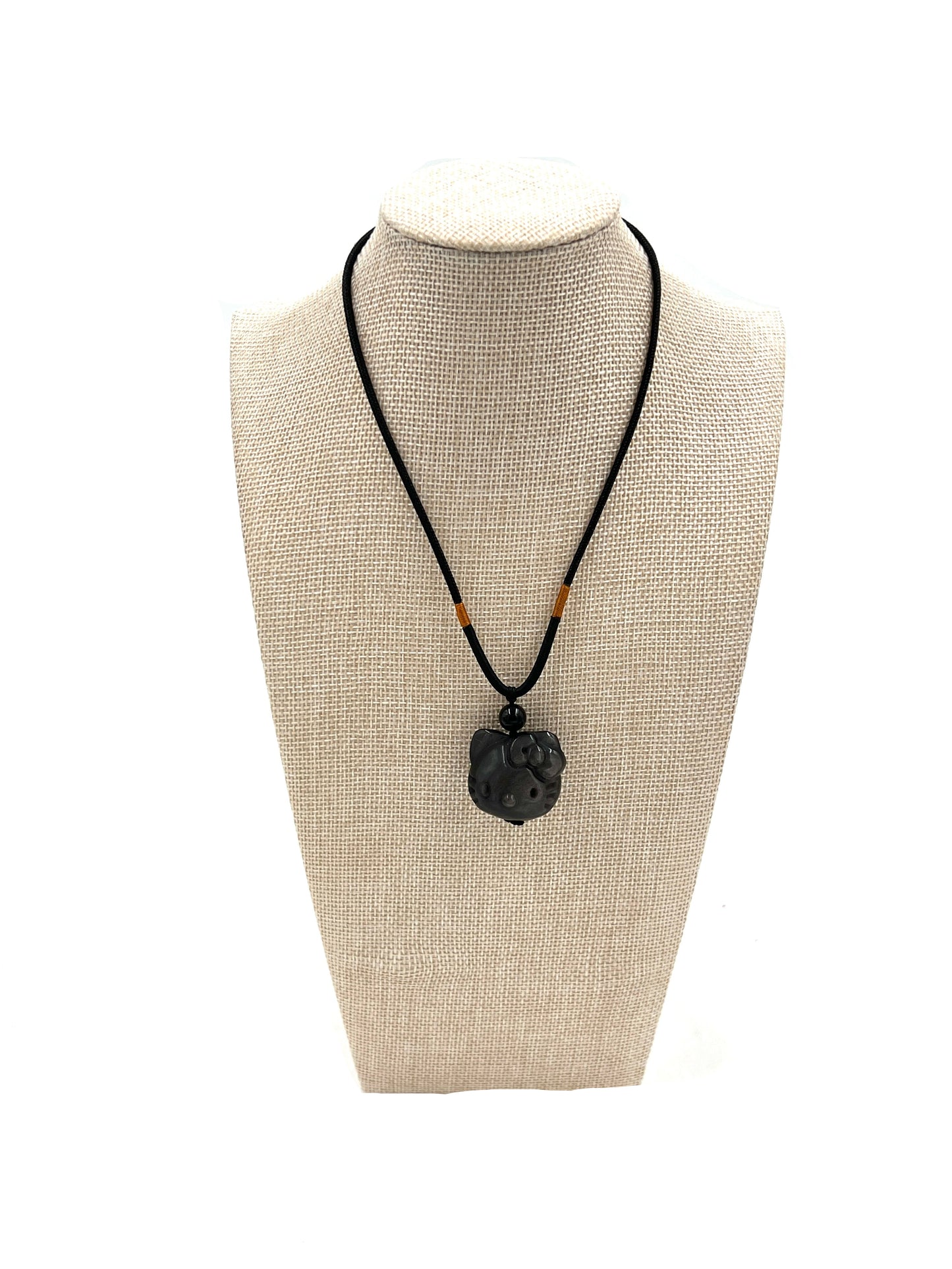 Silver Sheen Obsidian Hello Kitty Necklace