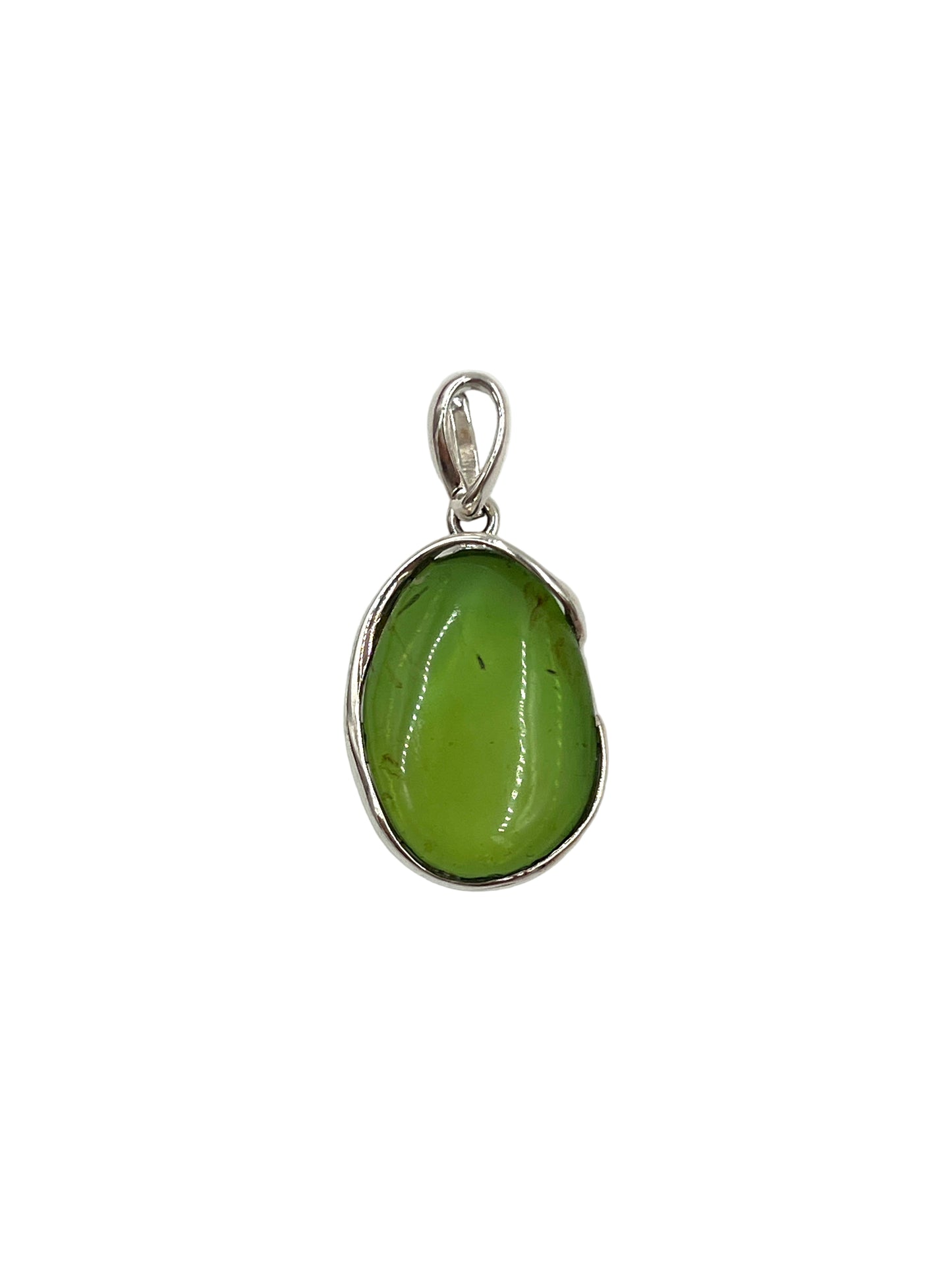 Silver Green Amber Pendants