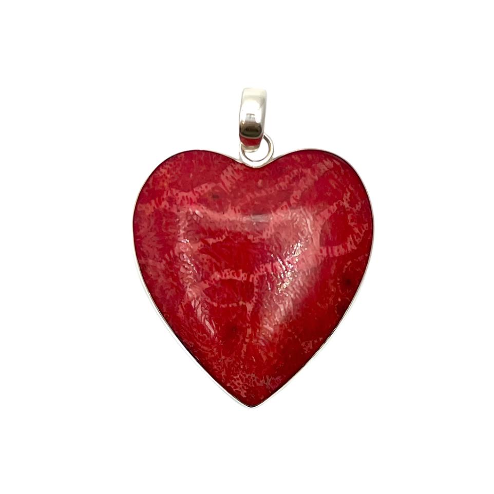 Sterling Silver Red Coral Heart Pendant