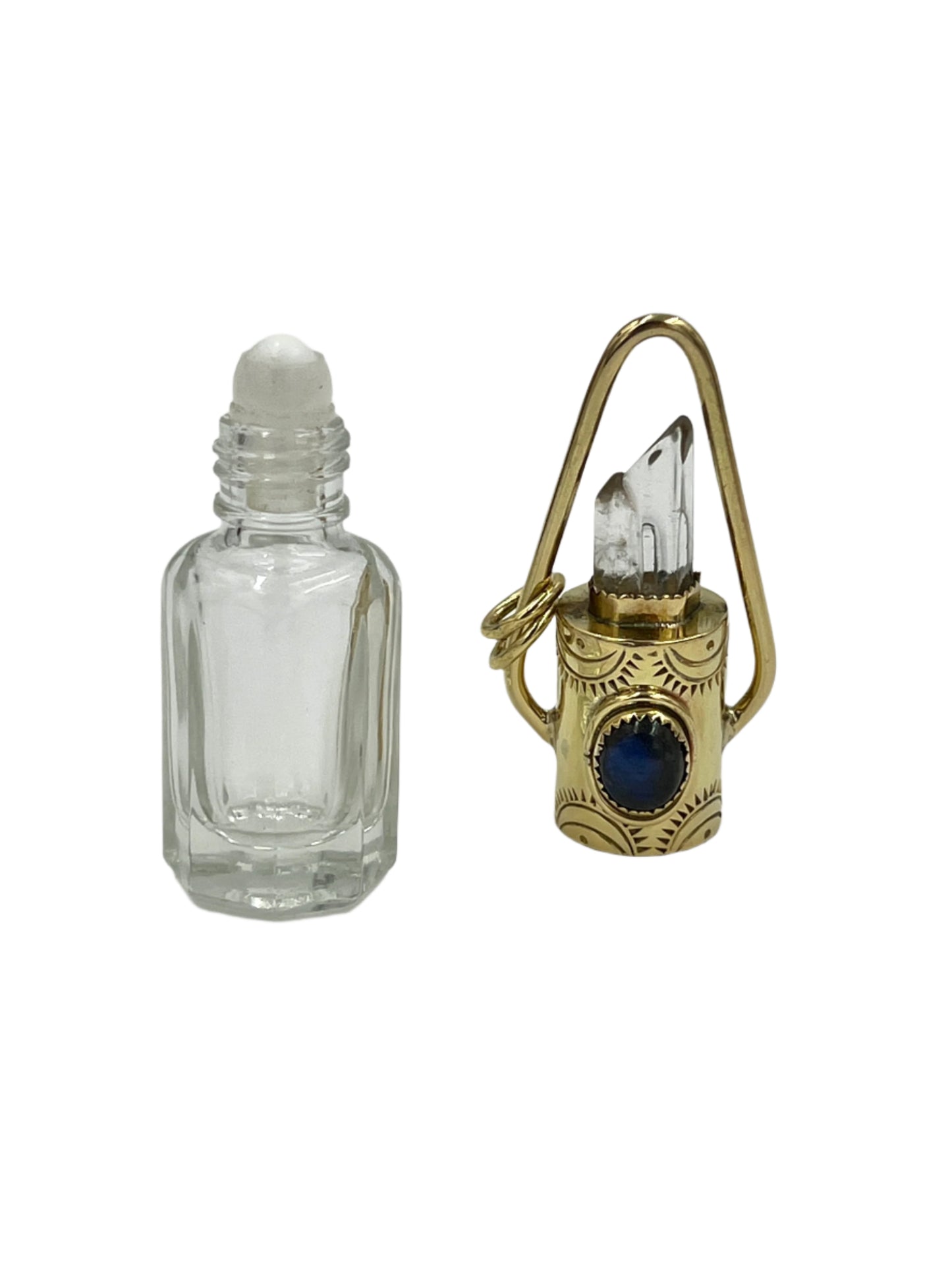 Labradorite Oval Oil Bottle Bronze Pendants