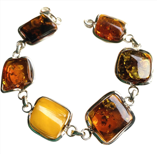 Sterling Silver Multi Color Amber Bracelet