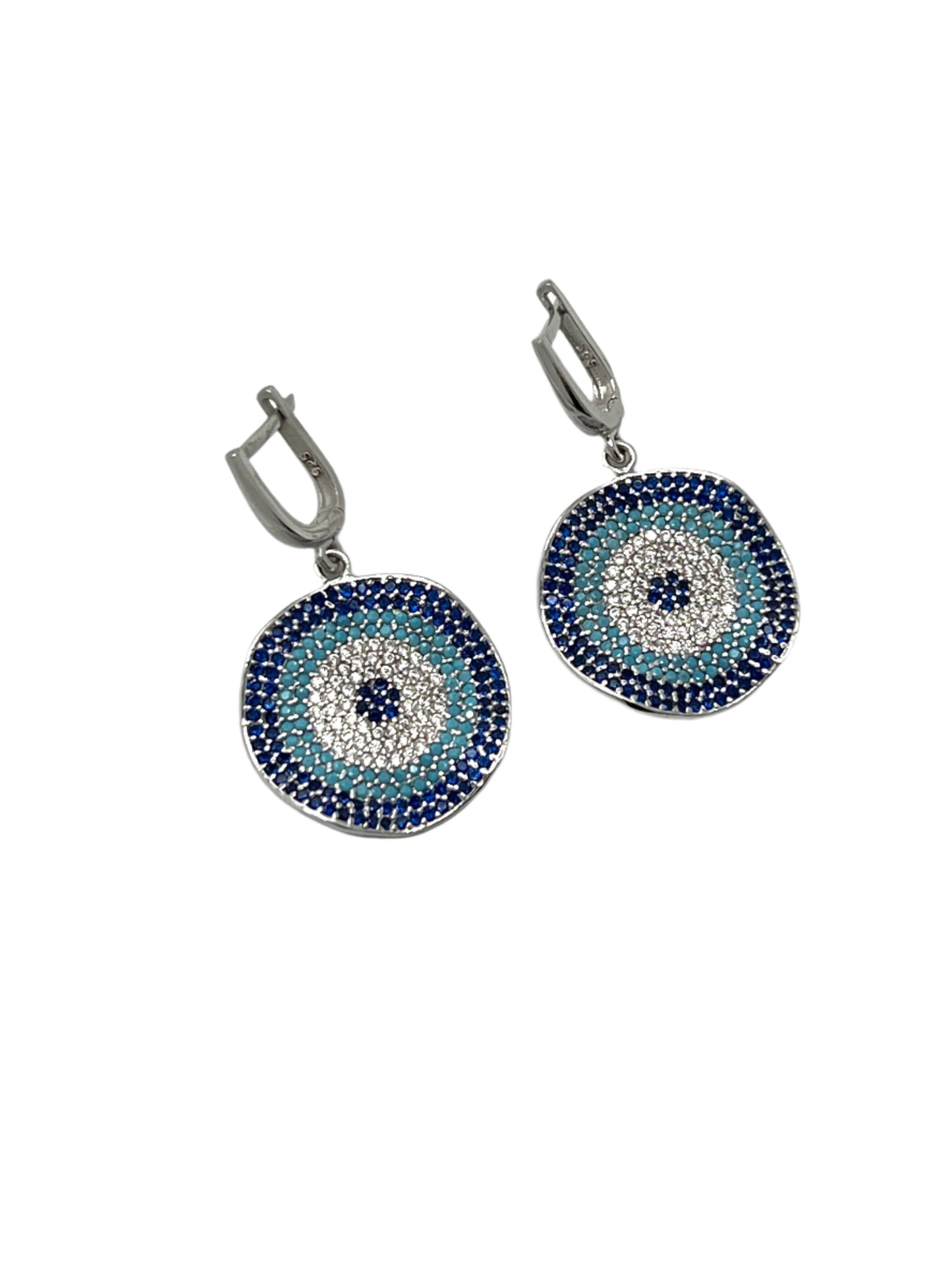 Silver Evil Eye Wavy Dangle Earrings