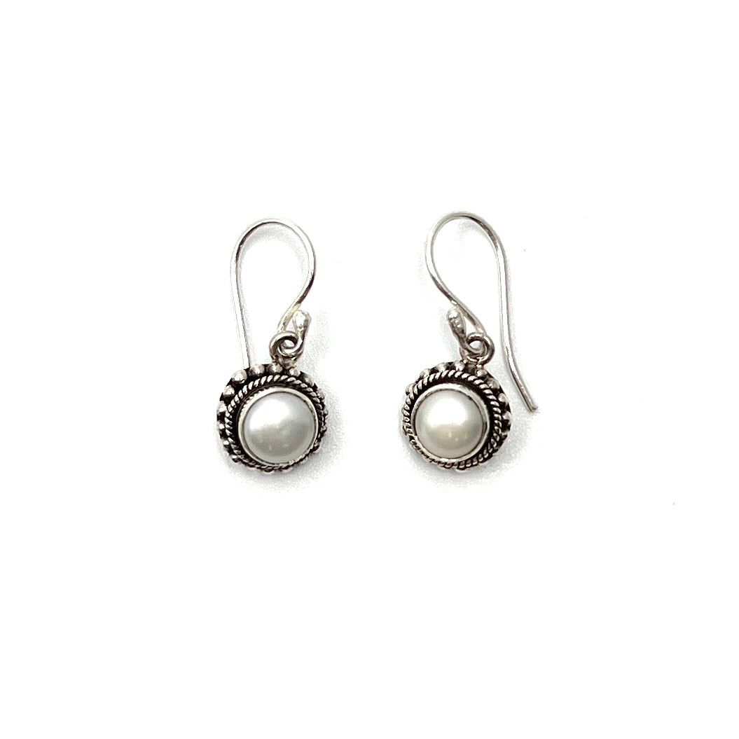 Sterling Silver Filigree Round Pearl Earrings
