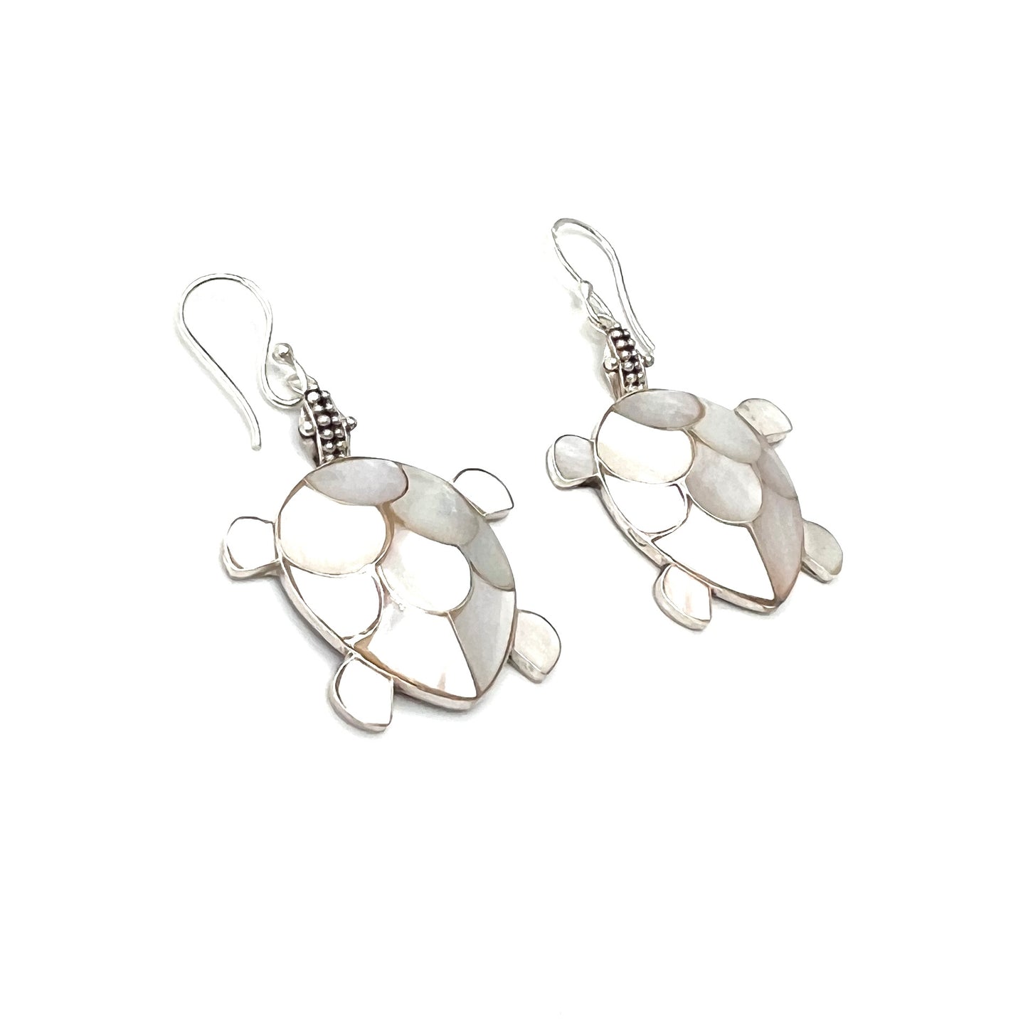 Sterling Silver Mother of Pearl Sea Turtle Earrings