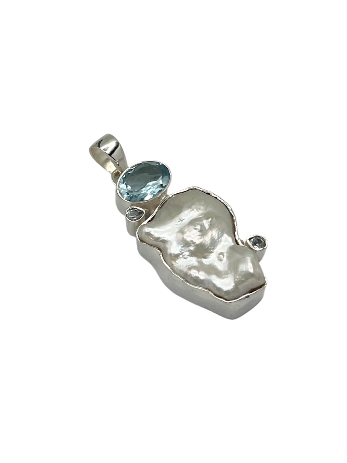 Silver Pearl & Blue Topaz Pendants