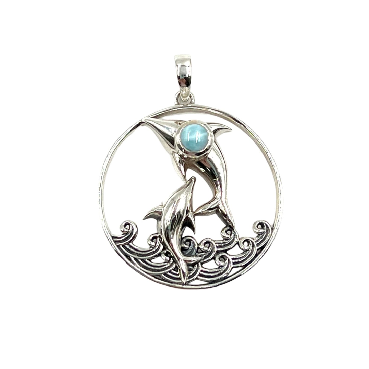 Sterling Silver Dolphin Larimar Pendants