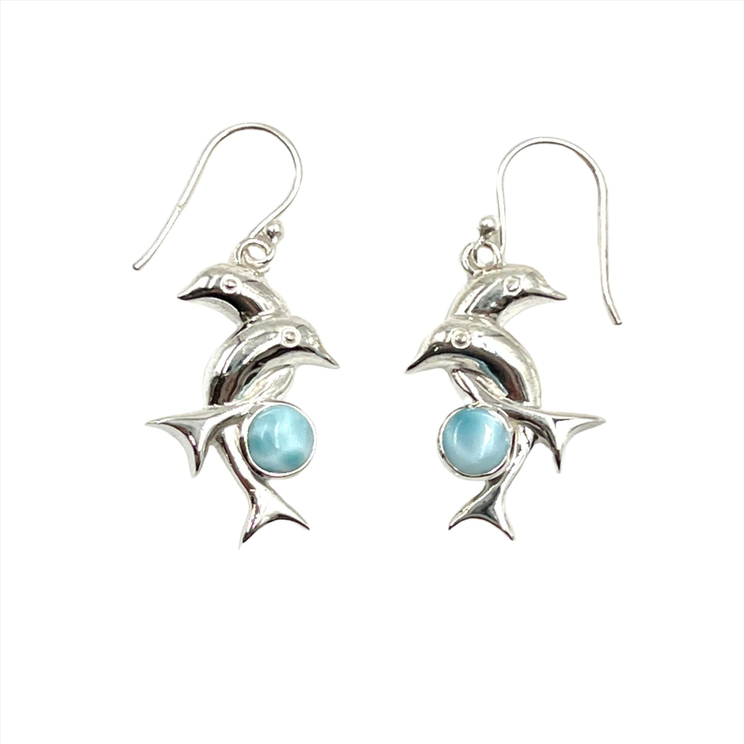 Sterling Silver Larimar Dolphin Earrings