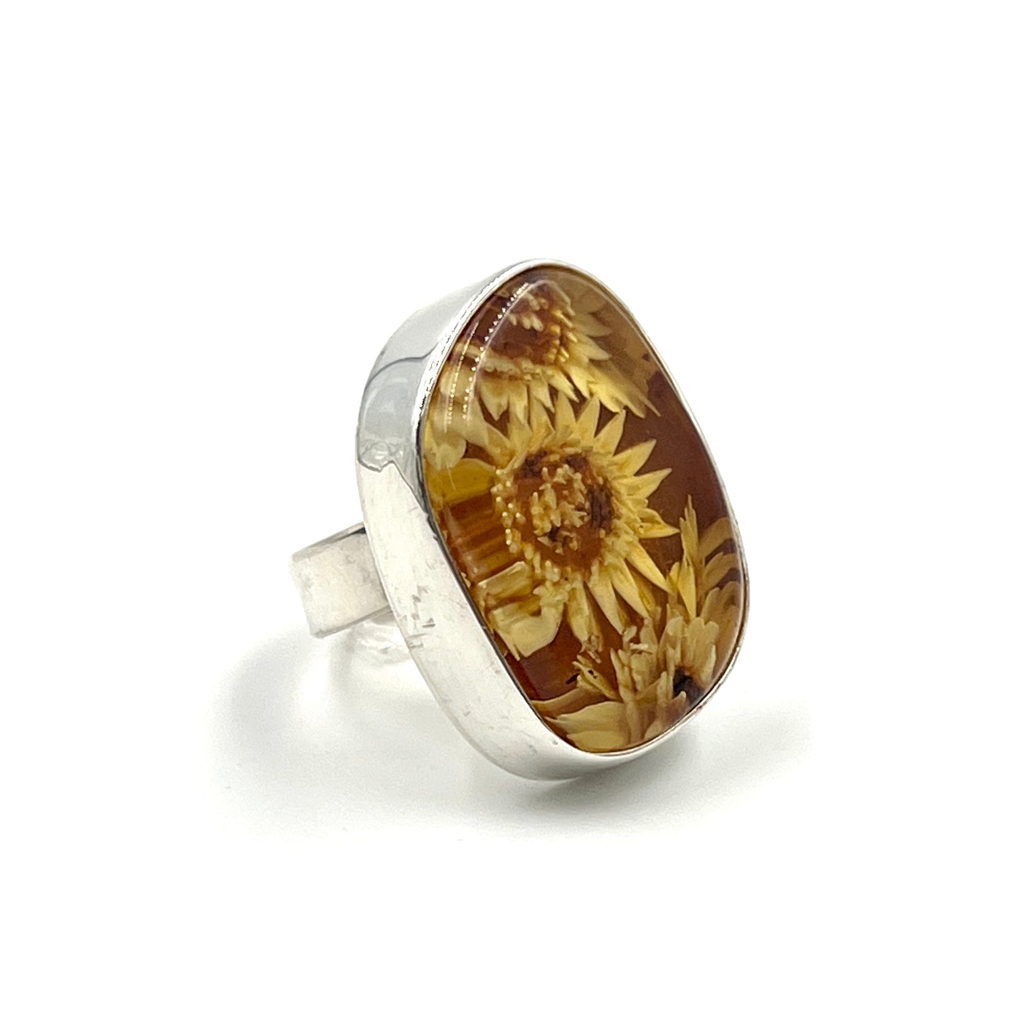 Carved Amber Flower Rings