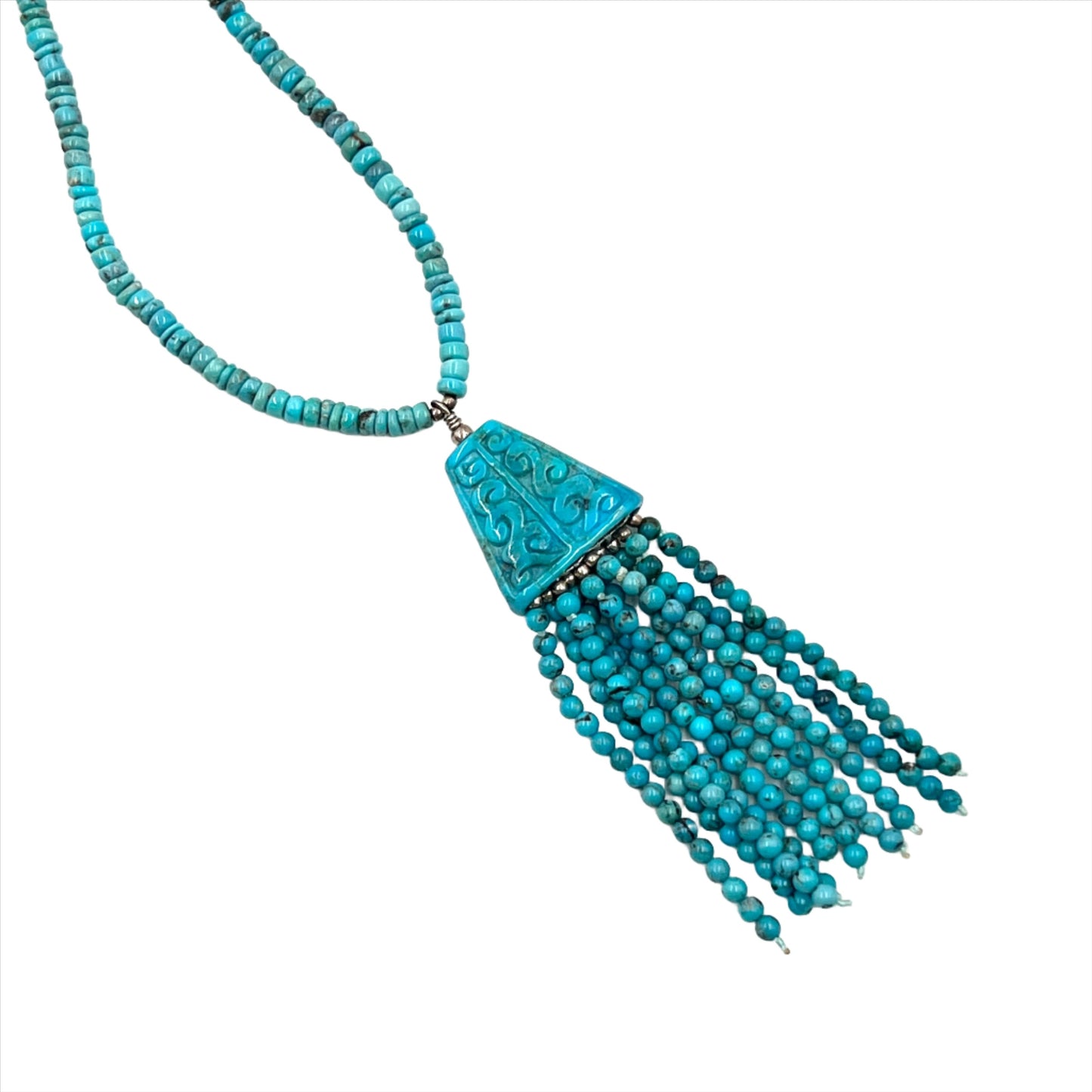 Kingman Beaded Turquoise Tassel Necklace