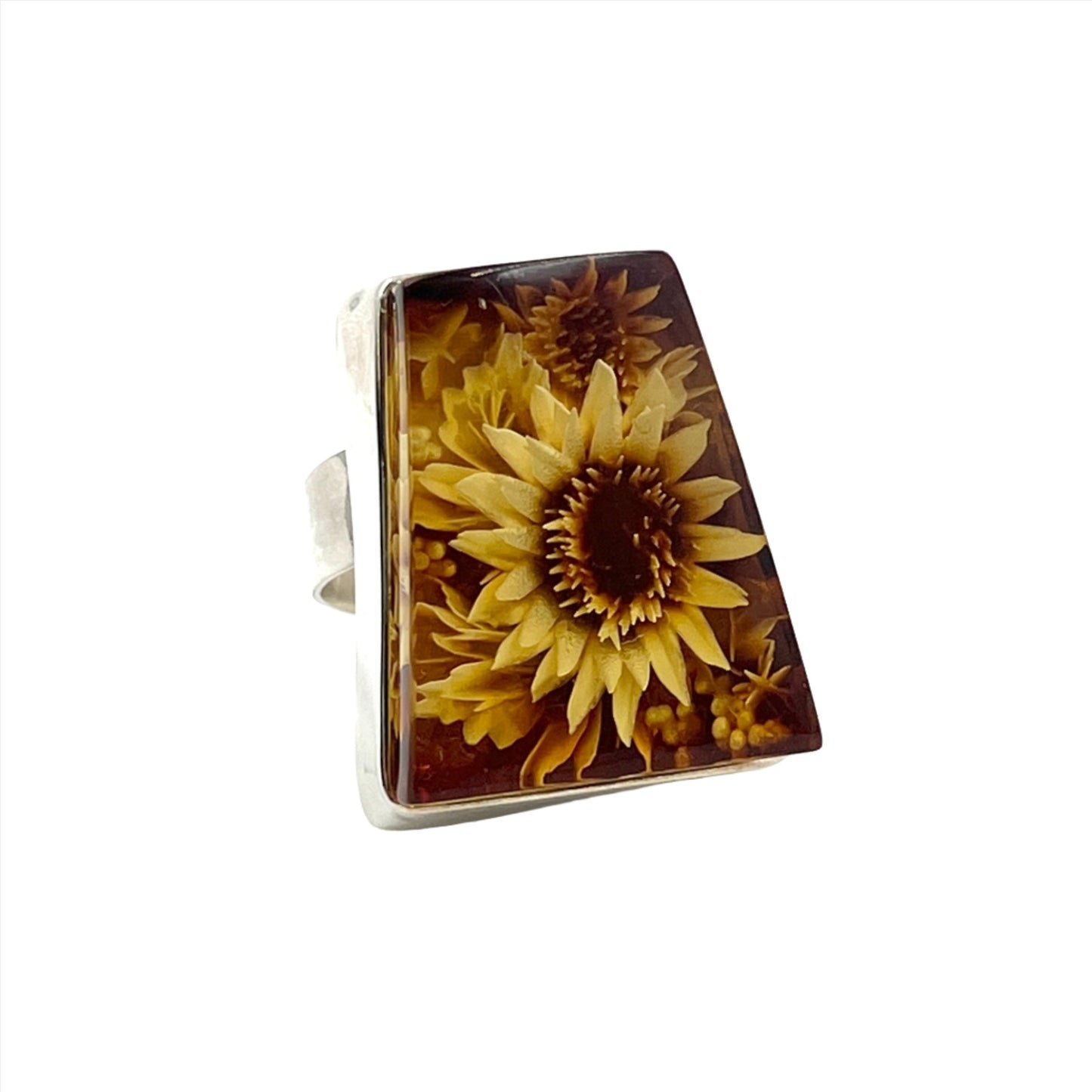 Carved Amber Flower Rings