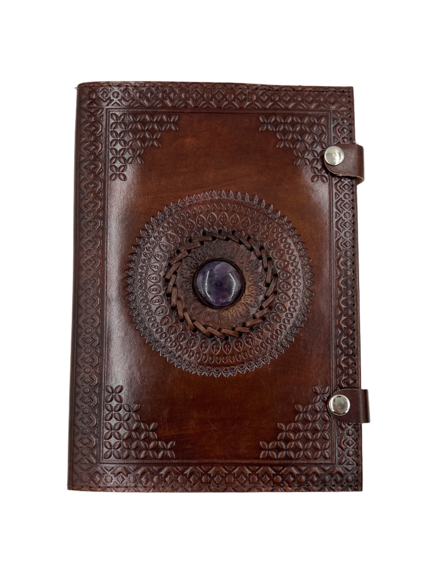 Camel Leather Gemstone Journal | Mandala | 10" x 7" x 1/2"