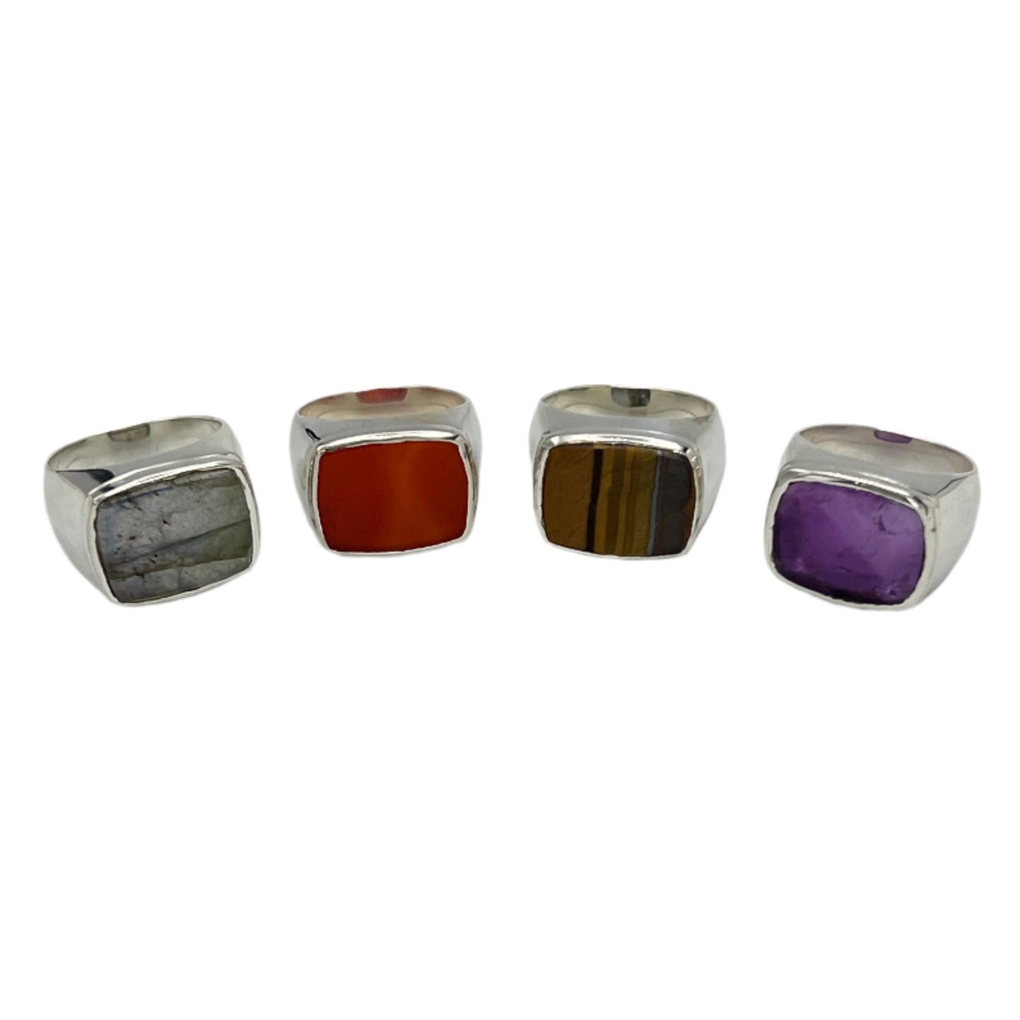 Sterling Silver Rectangle Gemstone Rings
