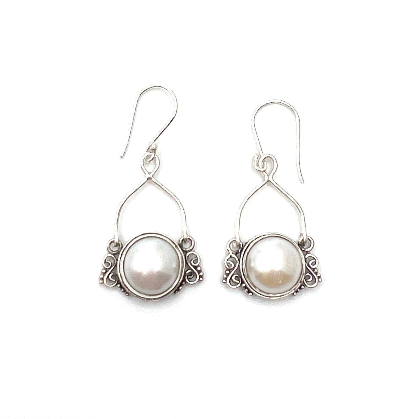 Sterling Silver Round Pearl Earrings