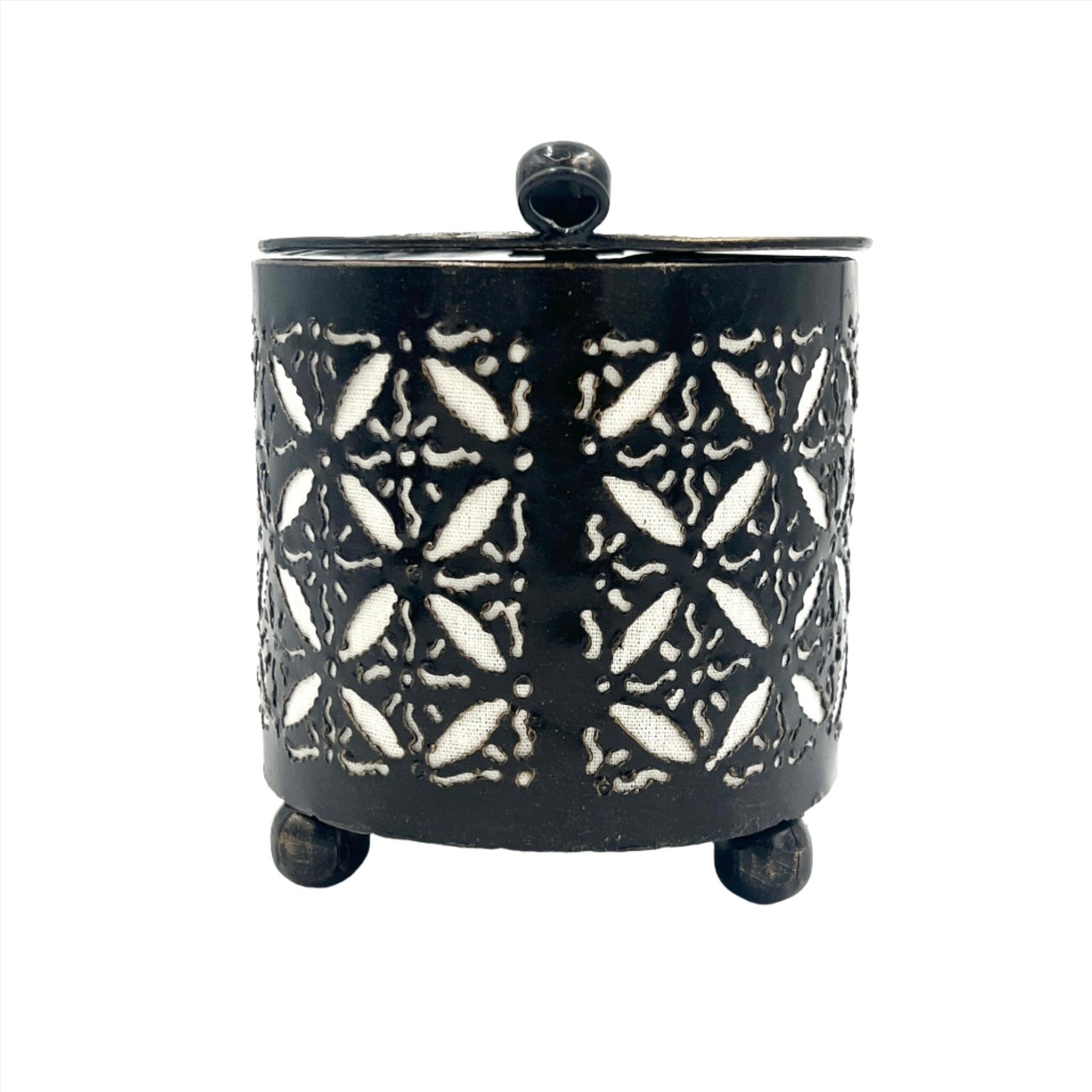 Handcut Full Cut Iron Candle Holders w/ Lid