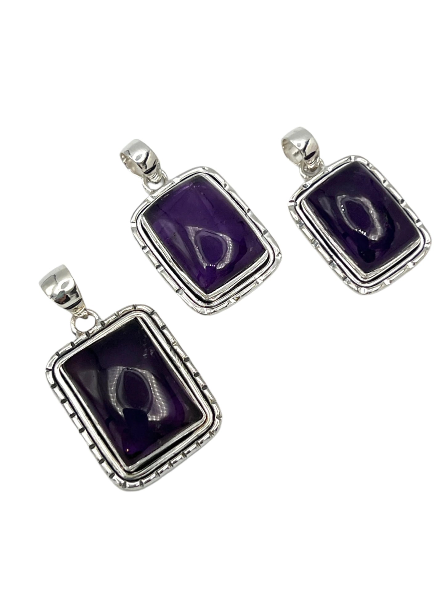 Sterling Silver Rectangle Amethyst Pendants