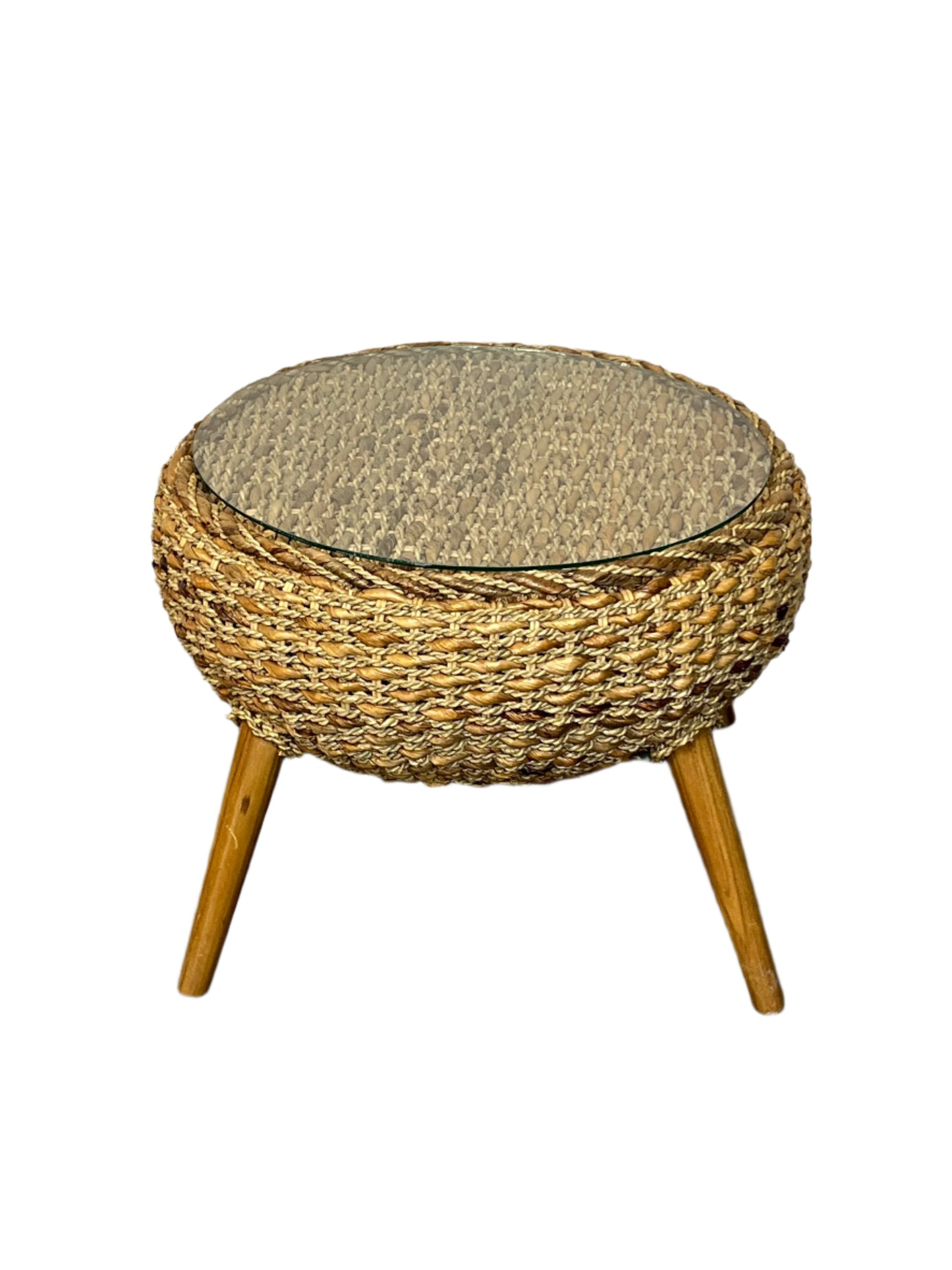 Seagrass & Banana Leaf Weaved Glass Table