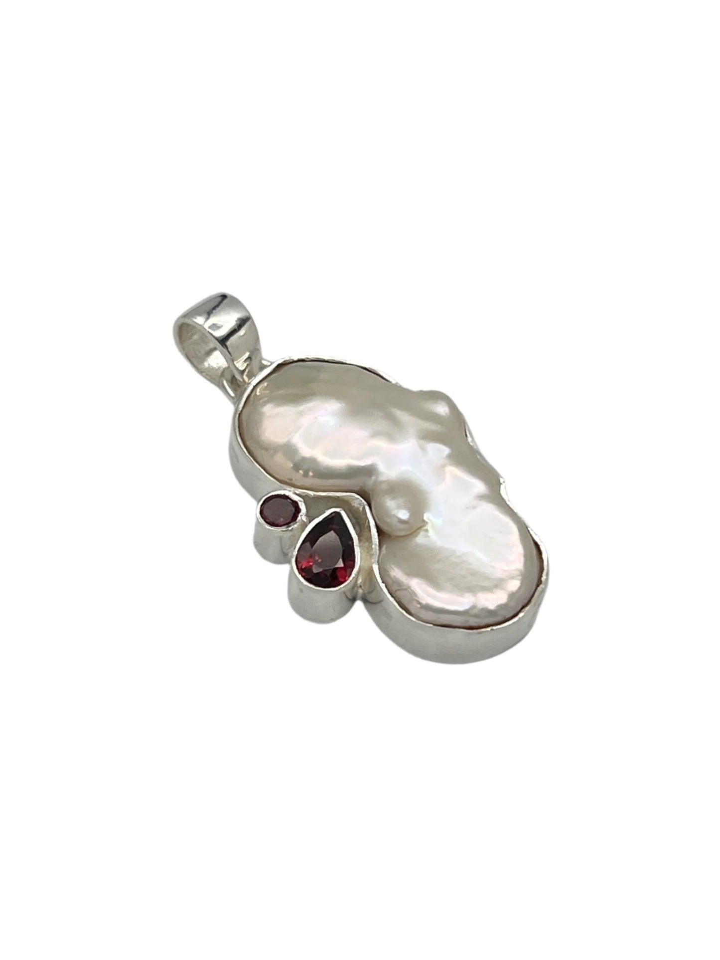 Sterling Silver Pearl & Garnet Pendants