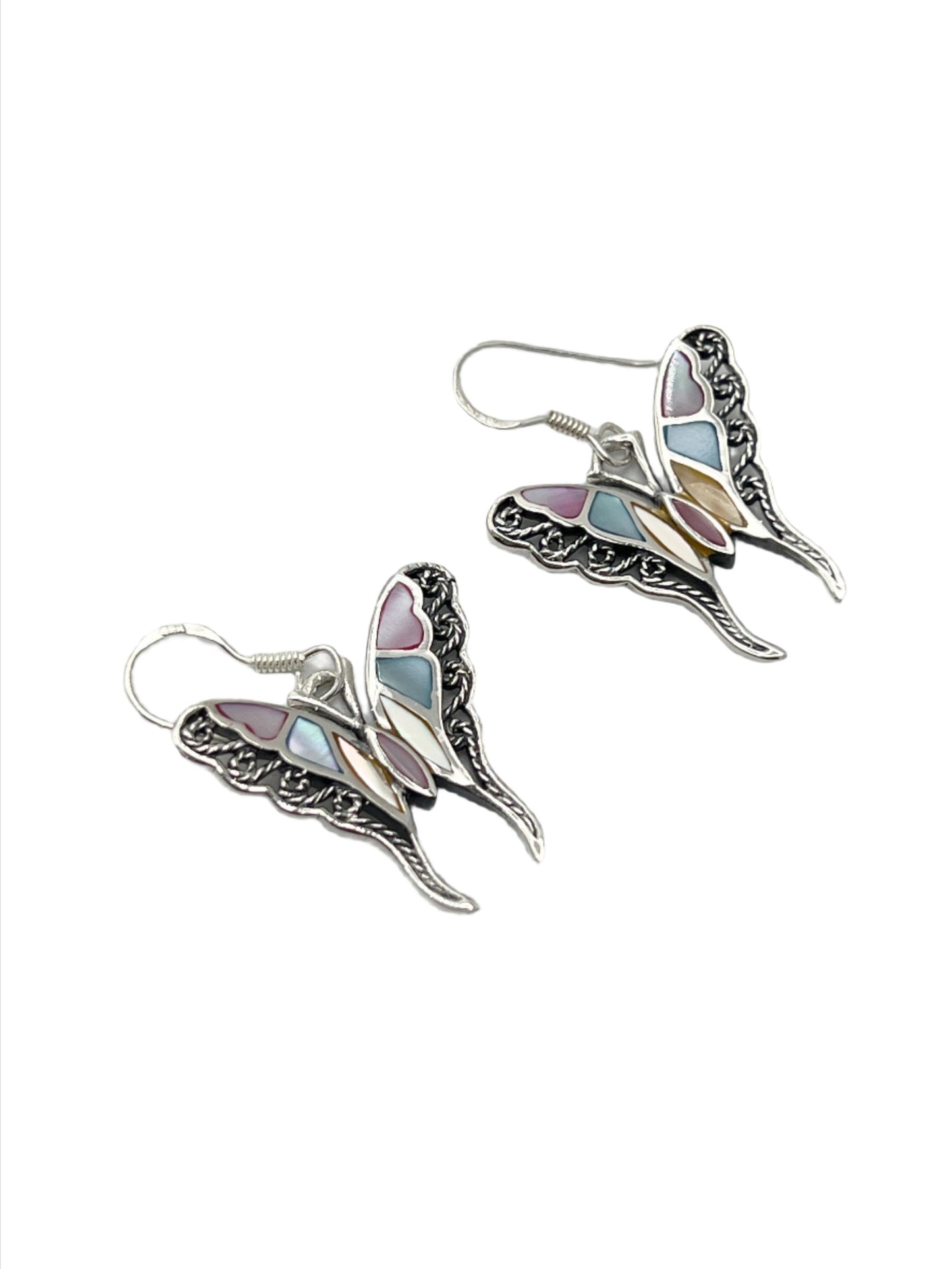 Sterling Silver Shell Filigree Butterfly Earrings