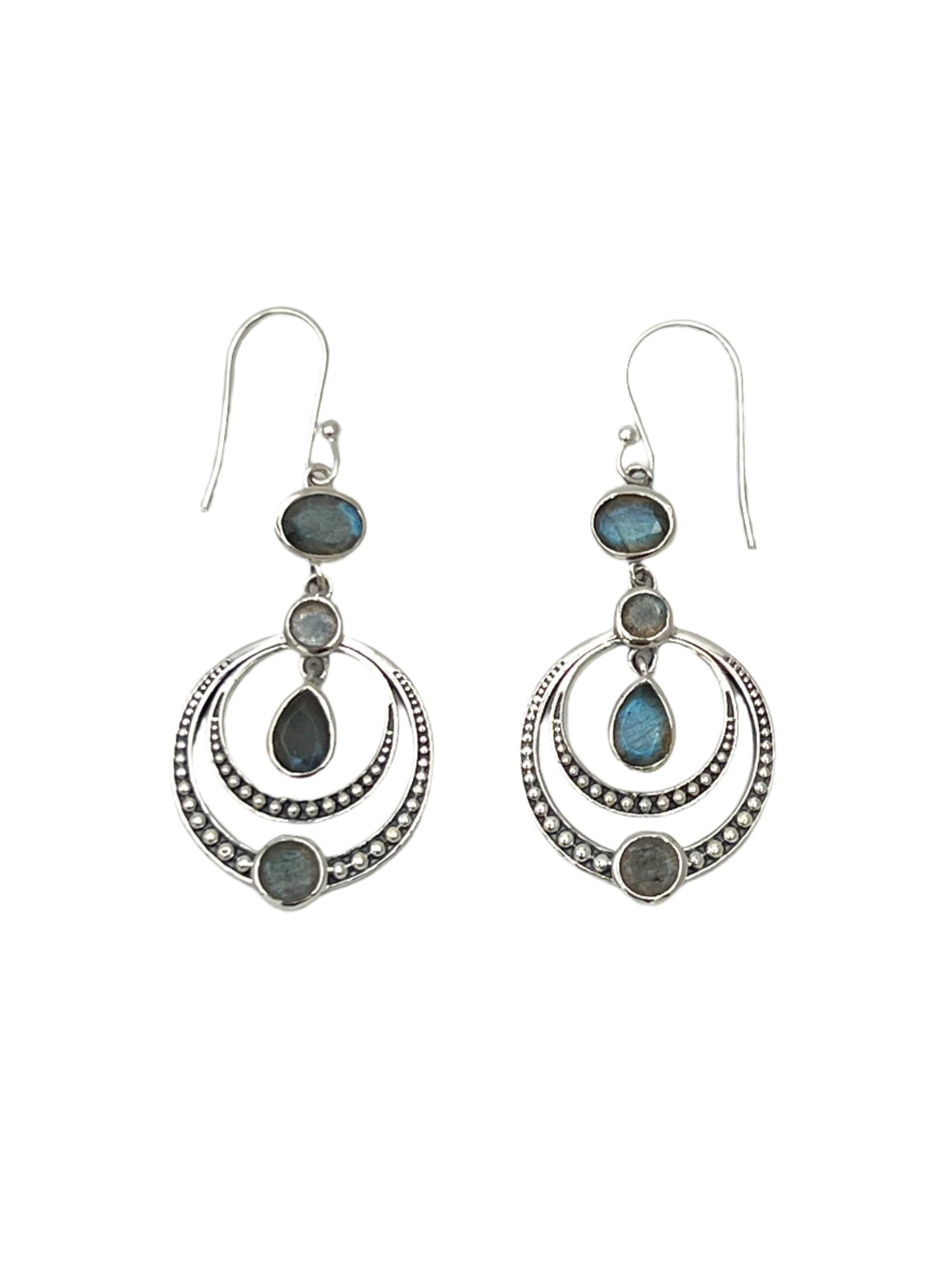 Sterling Silver Gemstone Circle Chandelier Earrings
