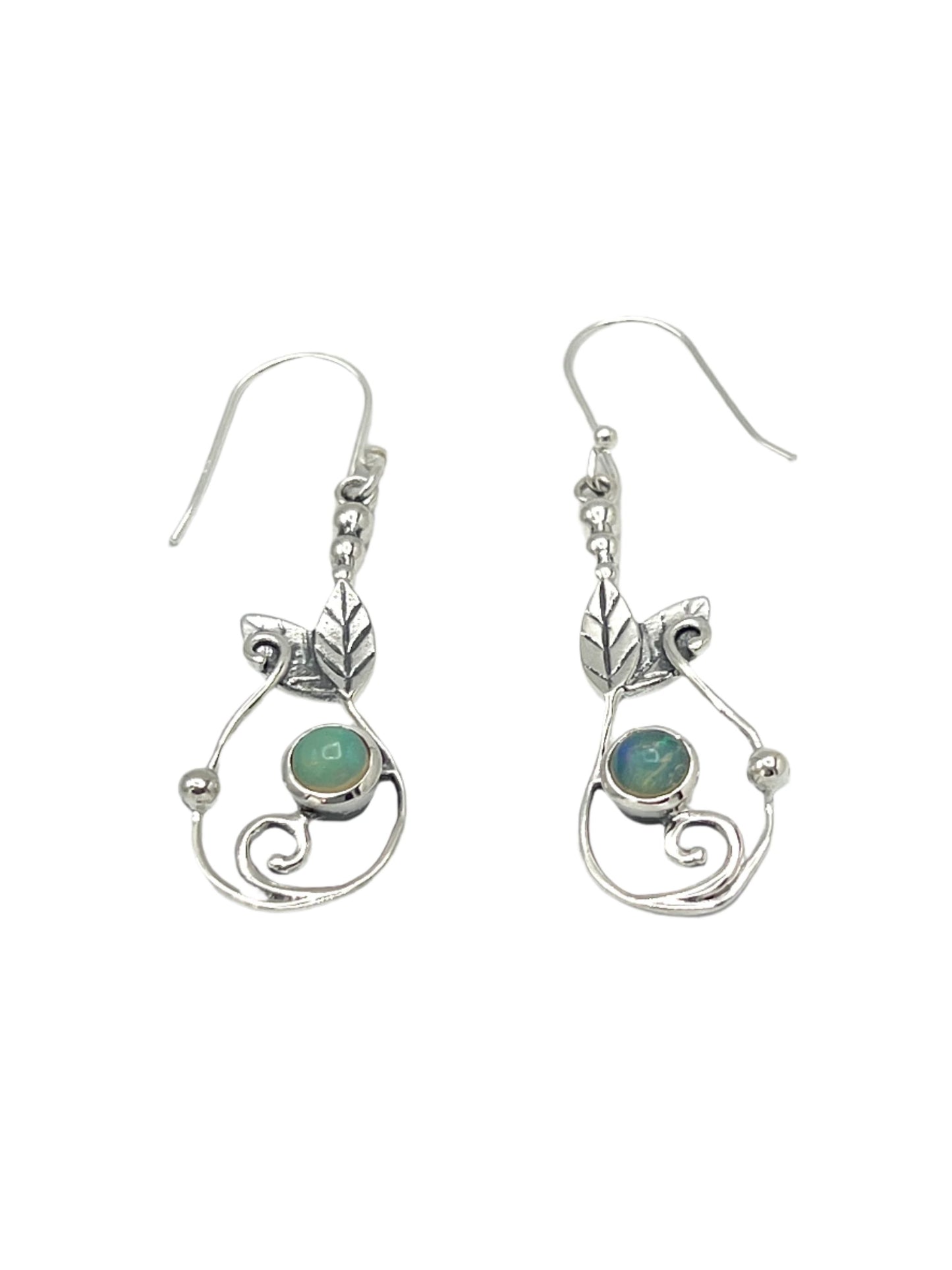 Sterling Silver Ethiopian Opal Leaf Earrings