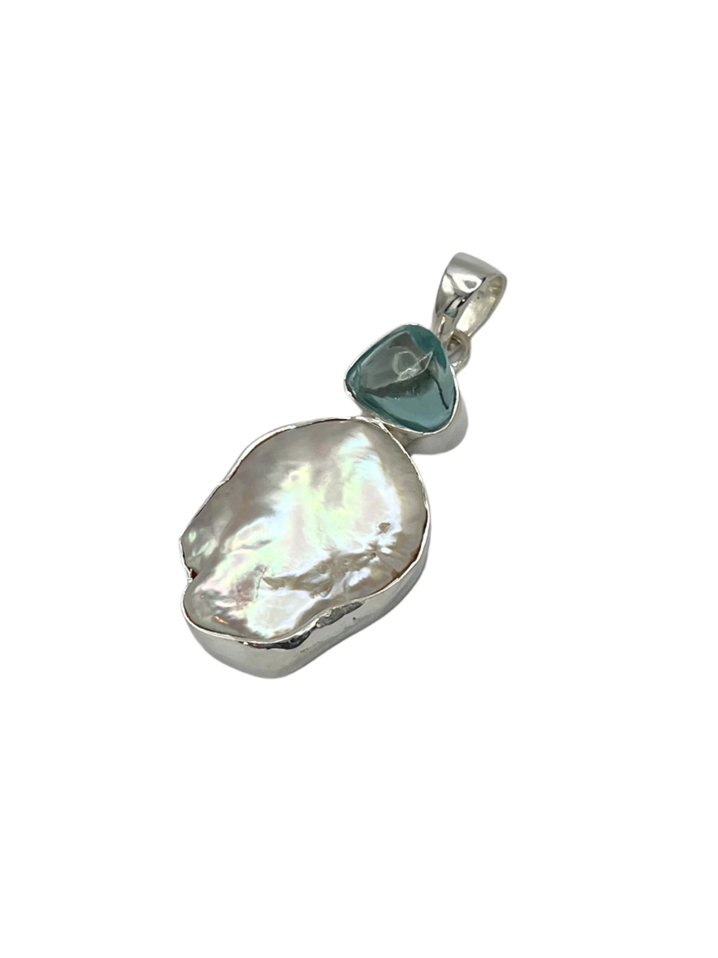 Silver Pearl & Blue Topaz Pendants