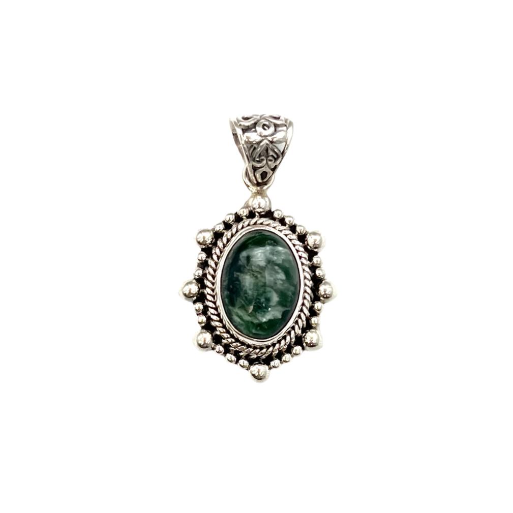 Sterling Silver Beaded Seraphinite Oval Pendants
